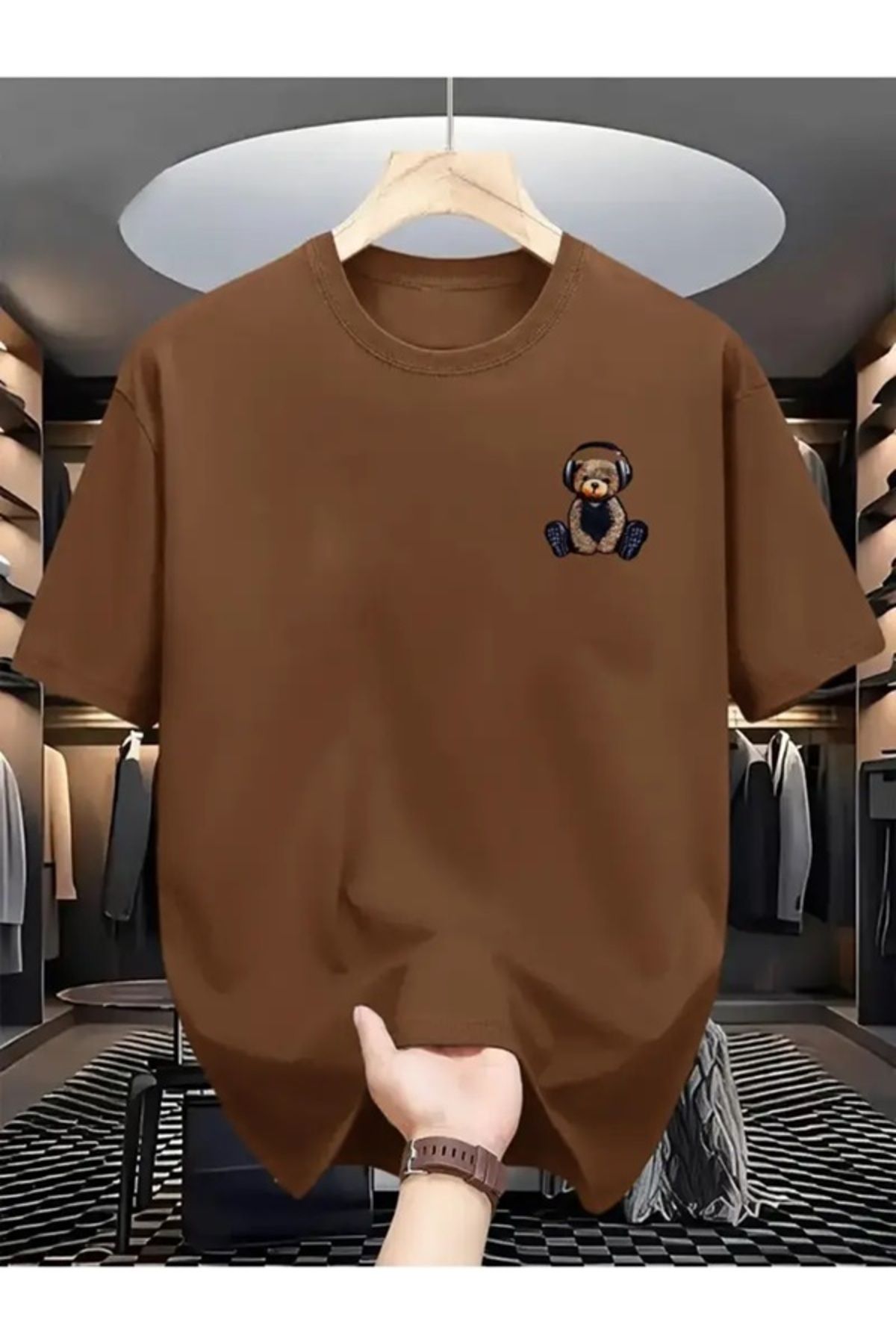 EXPECTED Unisex Ayı Figür Baskılı Oversize Geniş Kesim Casual Şık Günlük Spor Pamuklu T-shirt