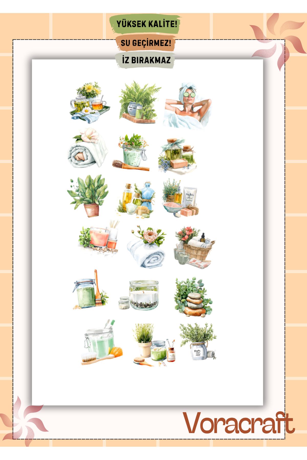 VORACRAFT Yeşil Spa Relax Sticker Set Ajanda Bullet Journal Set TT004