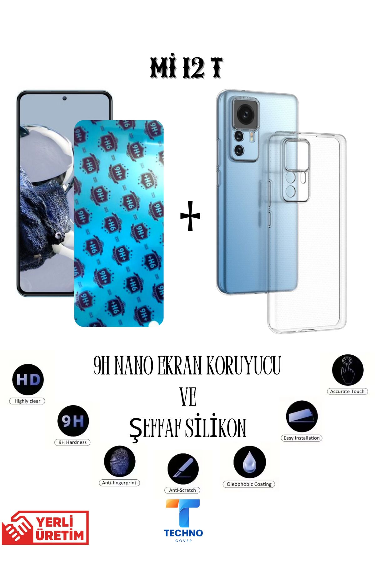 foxpower Mi 12T Nano Ekran Koruyucu ve Şeffaf Kılıf 2li Avantajlı Paket