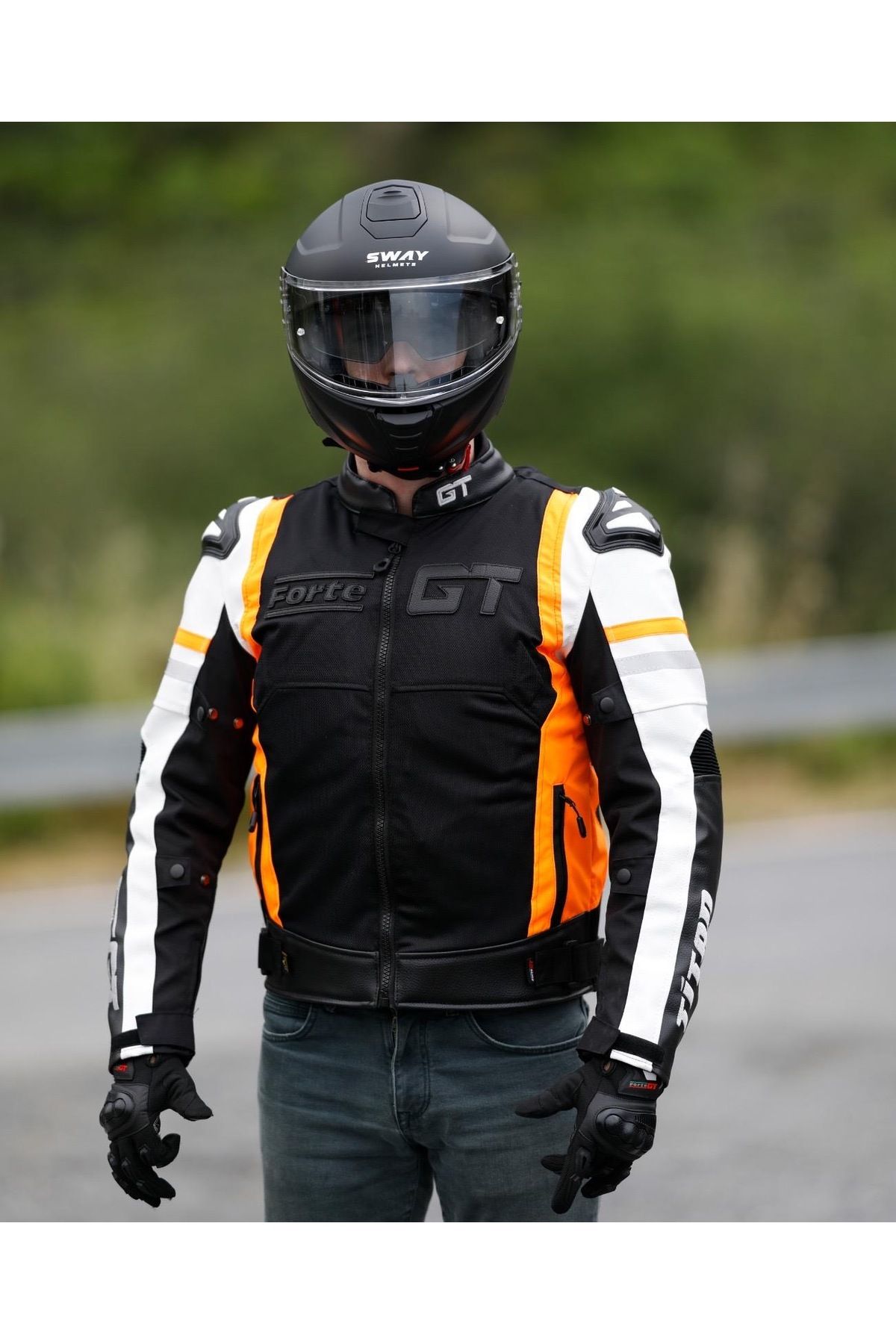 yyk FORTE GT TiTAN Turuncu, Hörgüçlü Koruma Deri Tekstil 4 Mevsim Motosiklet Ceket Mont