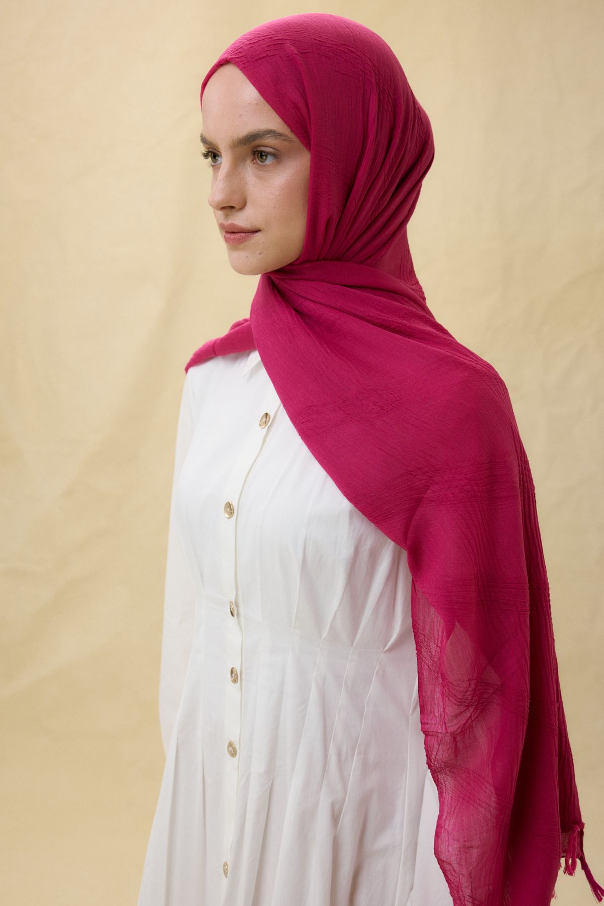 FENZA SCARF LİLYUM FUŞYA SAÇAK PÜSKÜLLÜ PAMUKLU ŞAL