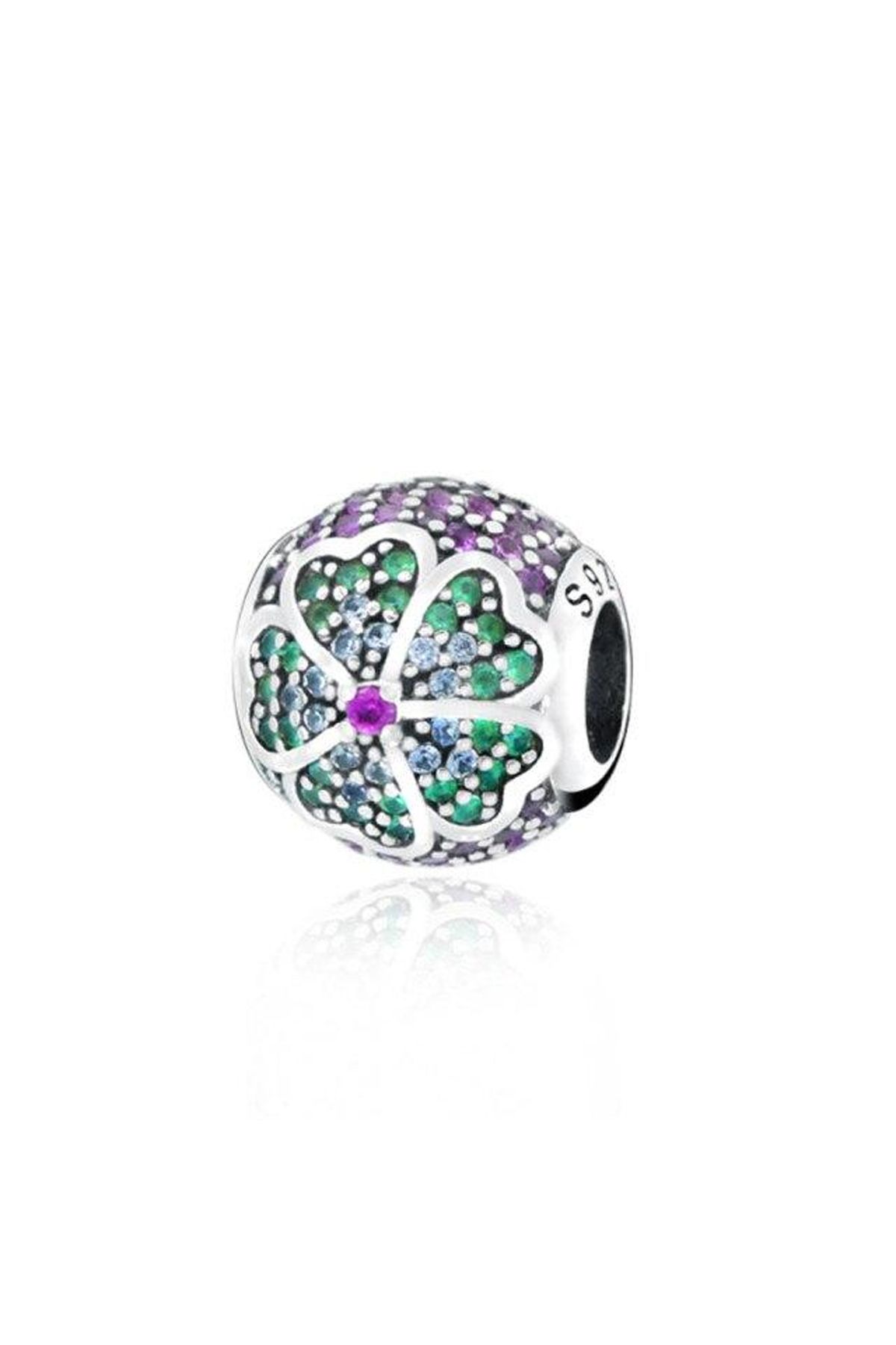 Fubena Taşlı Çiçek Yuvarlak Charm