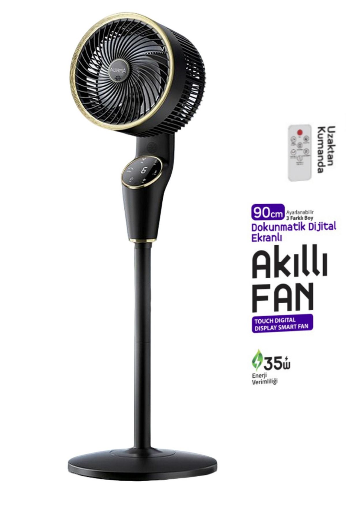 Sarftech Zarif Tasarım 90cm Ayarlanabilir 3 Boy Dokunmatik Dijital Ekranlı Uzaktan Kumandalı Akıllı Fan