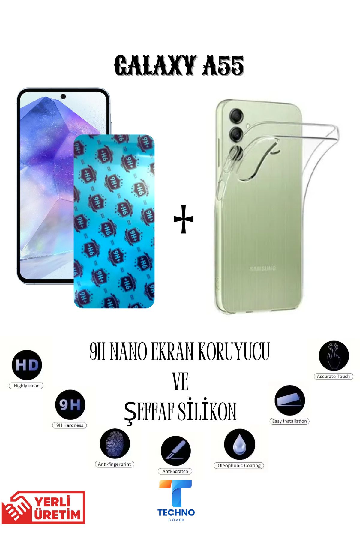 foxpower Samsung A55 Nano Ekran Koruyucu ve Şeffaf Kılıf 2li Avantajlı Paket