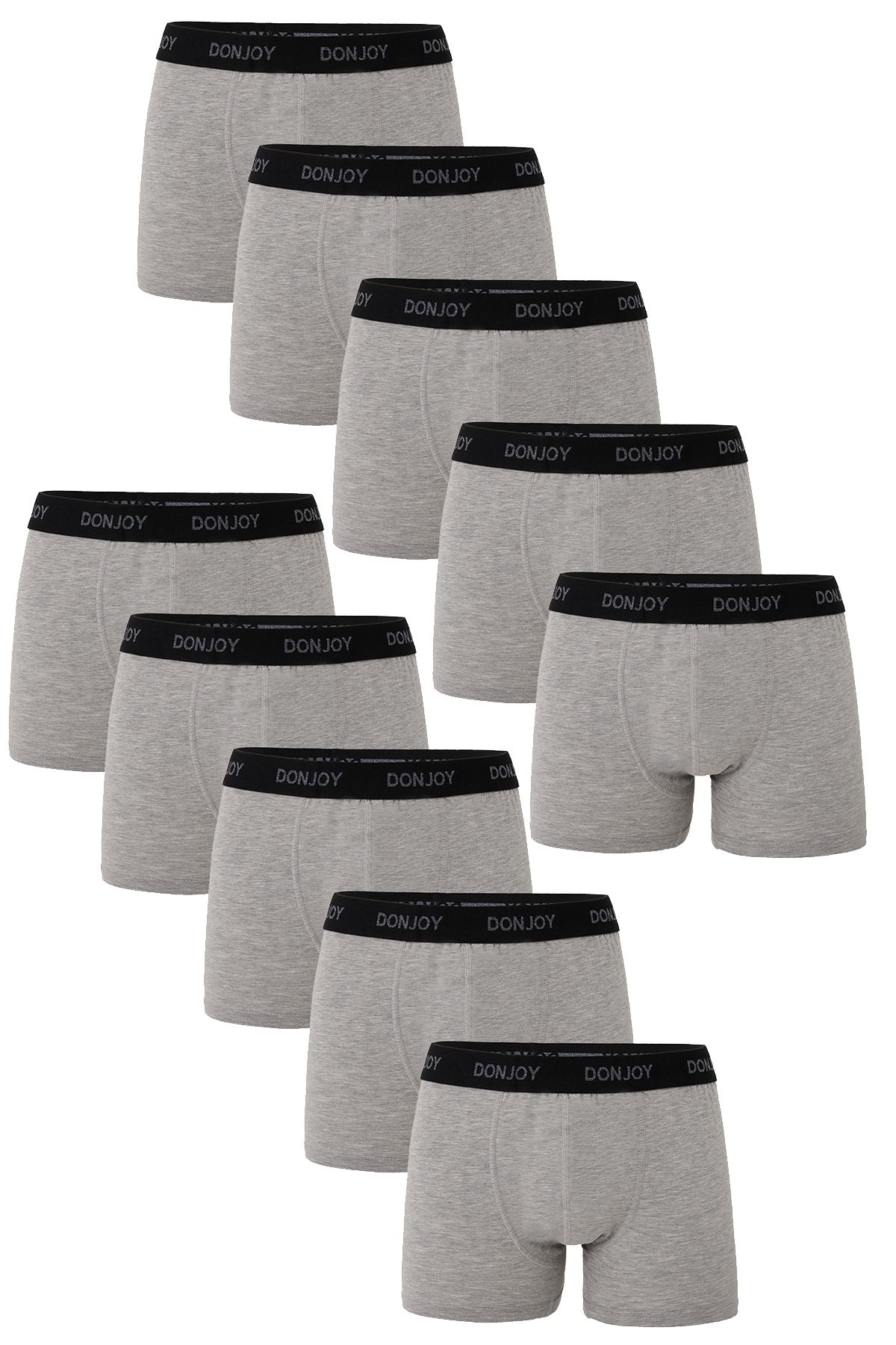 don joy Erkek 10'lu Pamuklu Penye Beli Lastikli Gri Boxer