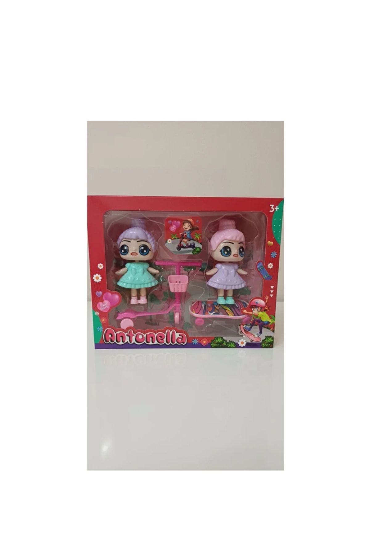 abnturk Oyuncak Bebek Ikili Set 4 Parça İki Bebek Bisiklet Ve Kaykay