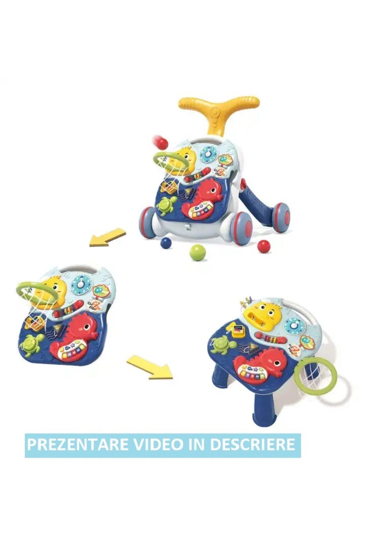 WePro Store-Premergător interactiv 3 în 1 pentru bebeluși, albastru, sunete, lumini, înălțime și viteză reglabile, jucării, 6-18 m 3