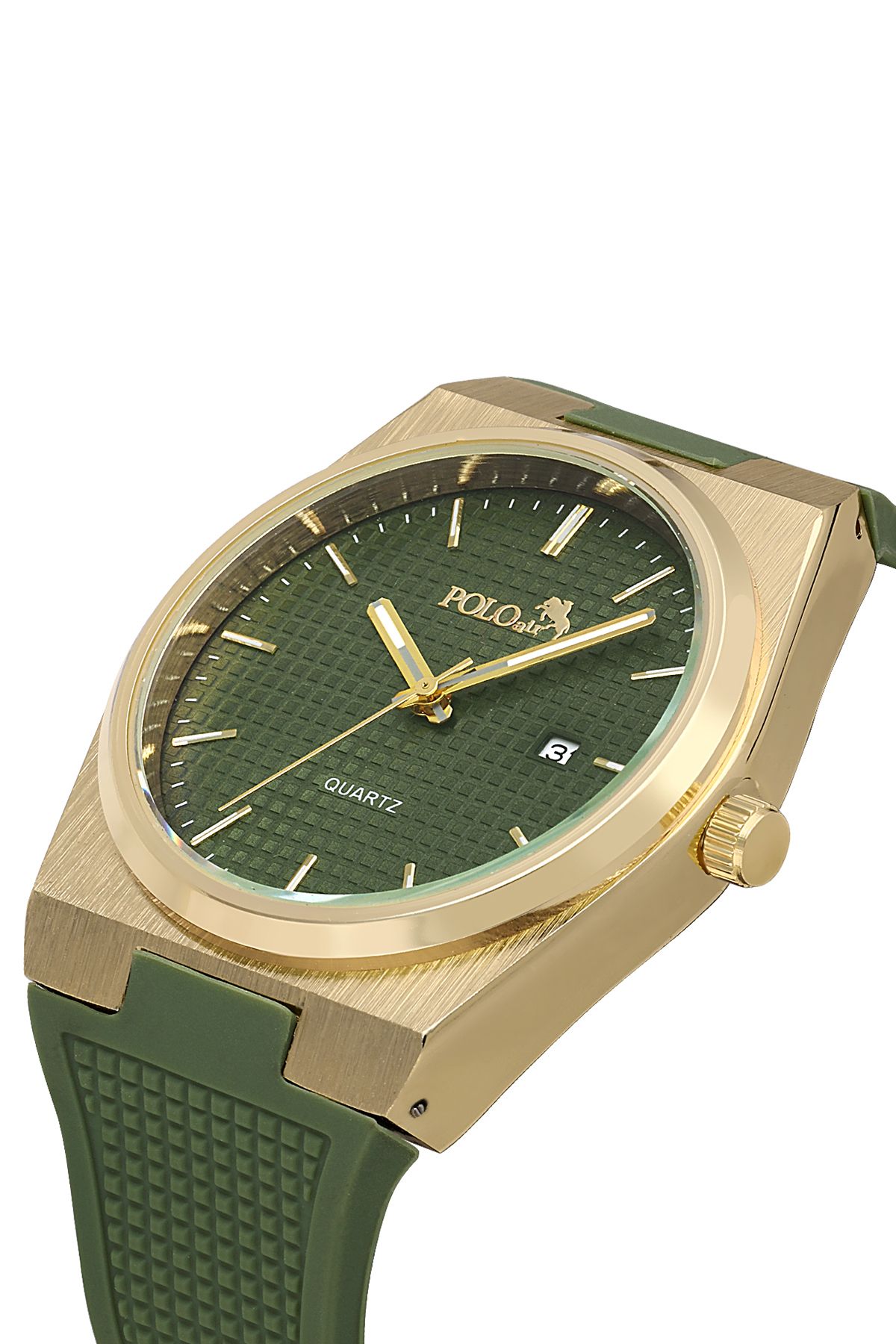 Polo Air Silikon Kordon Takvimli Erkek Kol Saati Koyu Yeşil Gold Renk PL-0985E4x