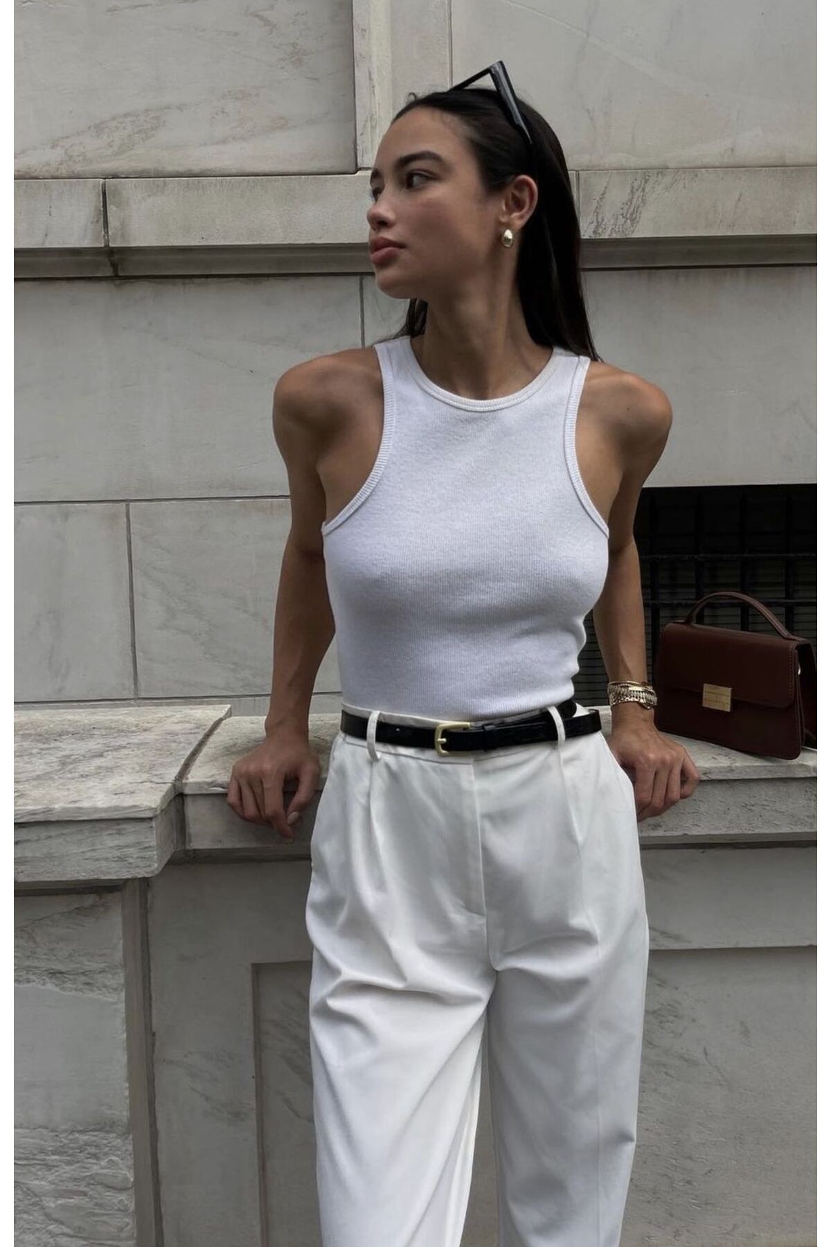 StreetSize Kadın Beyaz Kaşkorse Kumaş Geniş Askılı Crop Bluz
