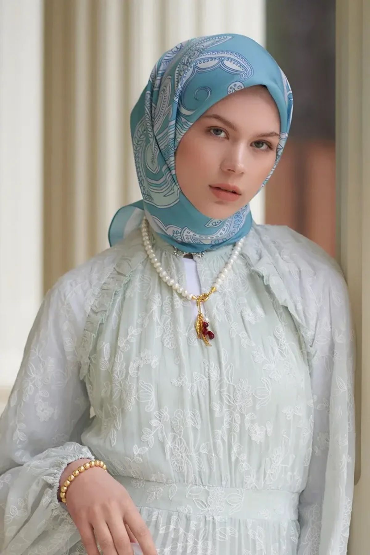 ED Scarf Mavi Ed Scarf Motif Desen Modal Eşarp
