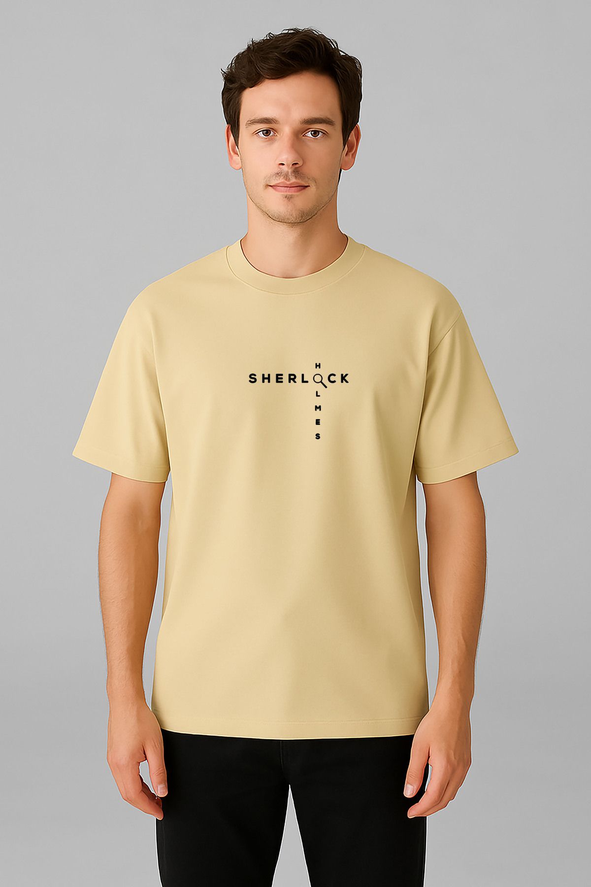 sielta Sherlock Holmes Baskılı Bisiklet Yaka Oversize Kalıp Tişört T-shirt