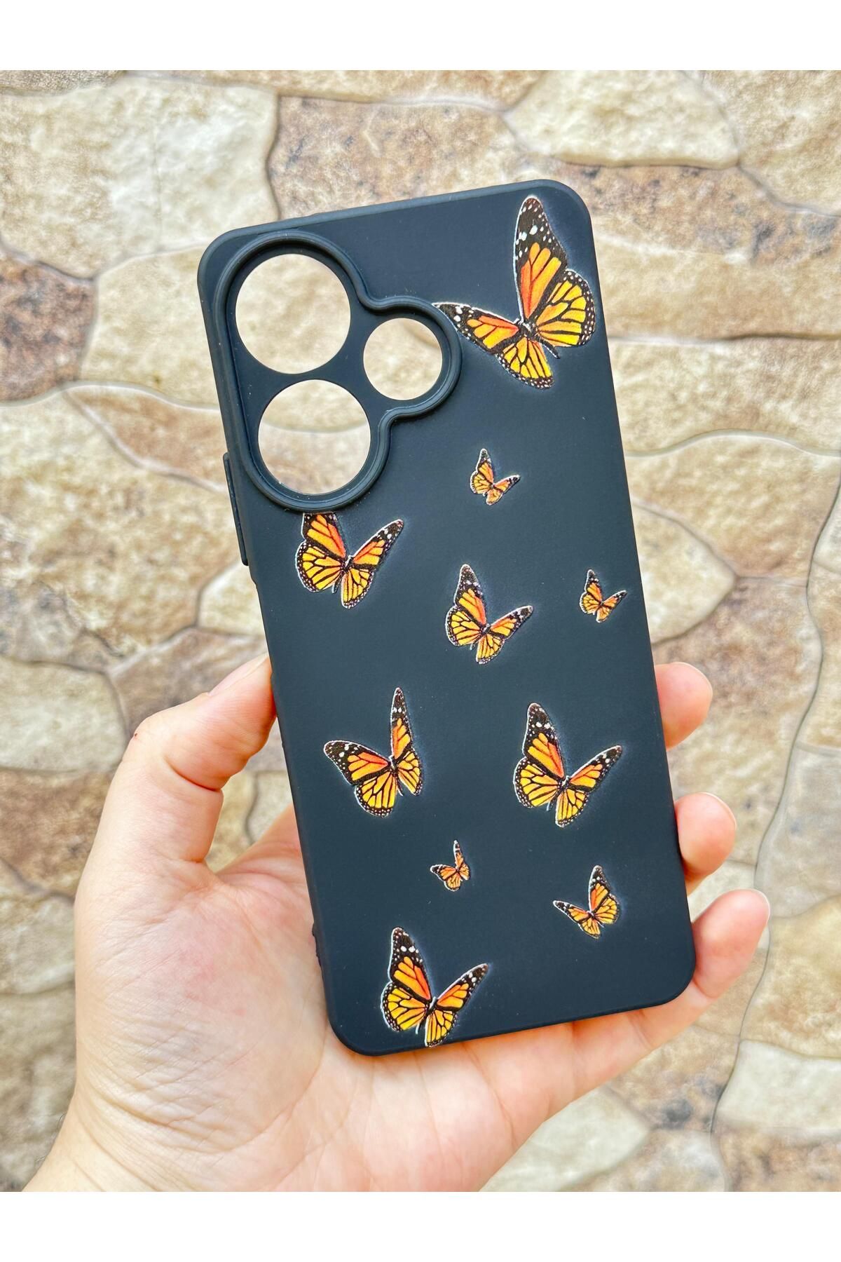 Vip Case Xiaomi Redmi 13 4G KELEBEK DESENLİ Silikon Darbe Emici Klasik Korumalı Rubber Kılıf277