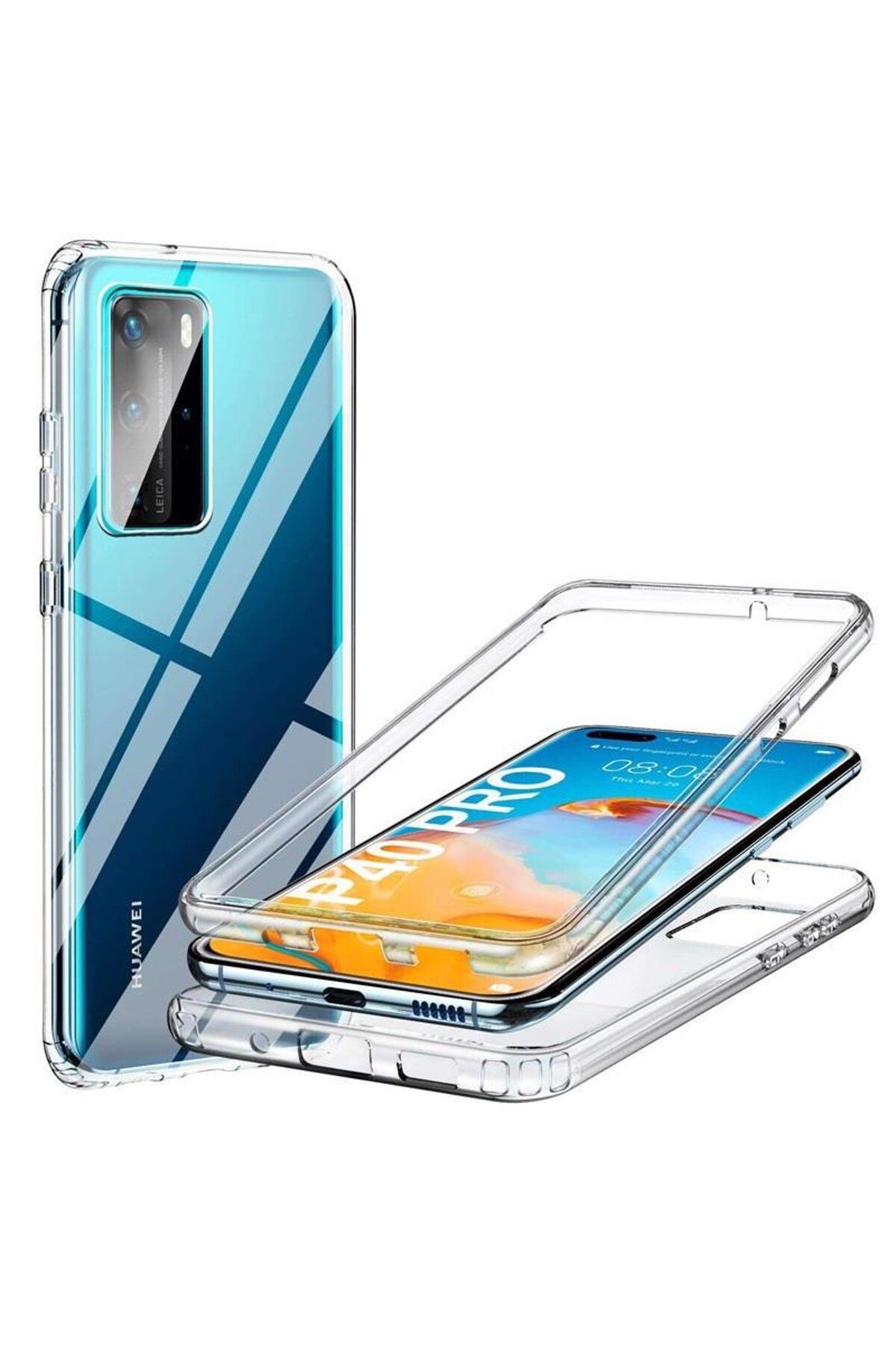 Ehr. Huawei P40 Pro Uyumlu Ön Arka 360 Tam Koruma Şeffaf Soft Silikon Kılıf