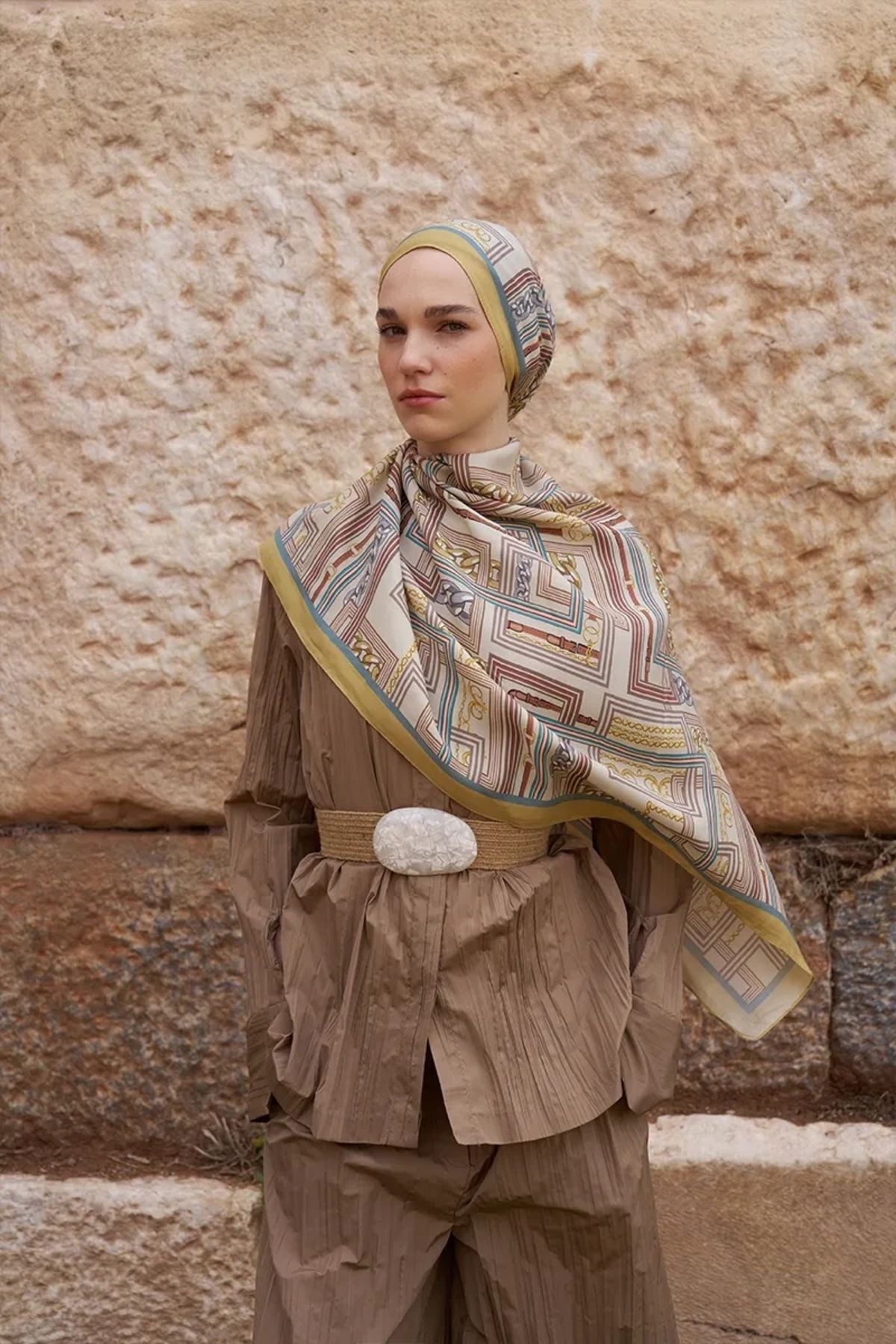 ED Scarf Sarı ED Scarf Sunrise Geometrik Desen Şal