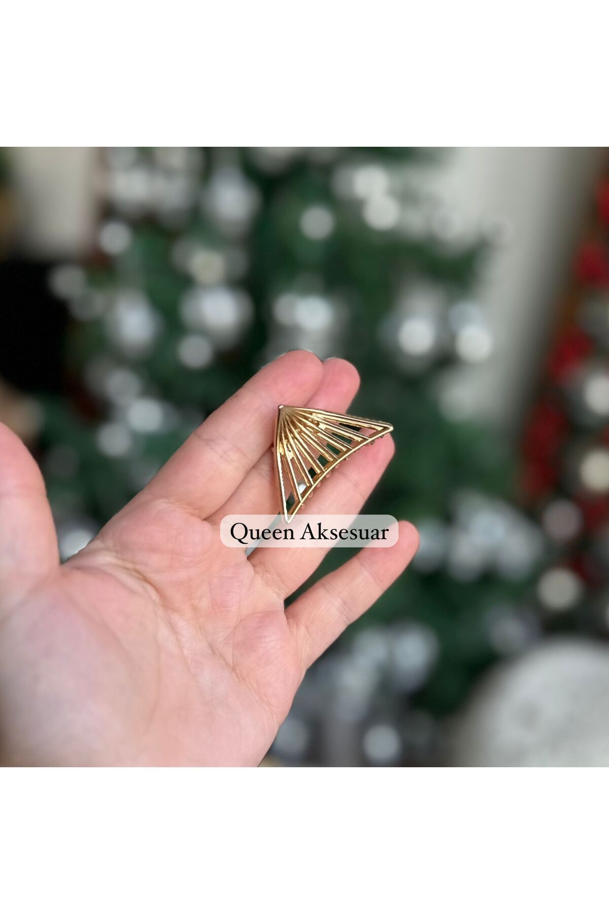 QUEEN AKSESUAR Trend küçük Altın Renk yelpaze üçgen geometrik Metal Saç Tokası Mandallı klipsli