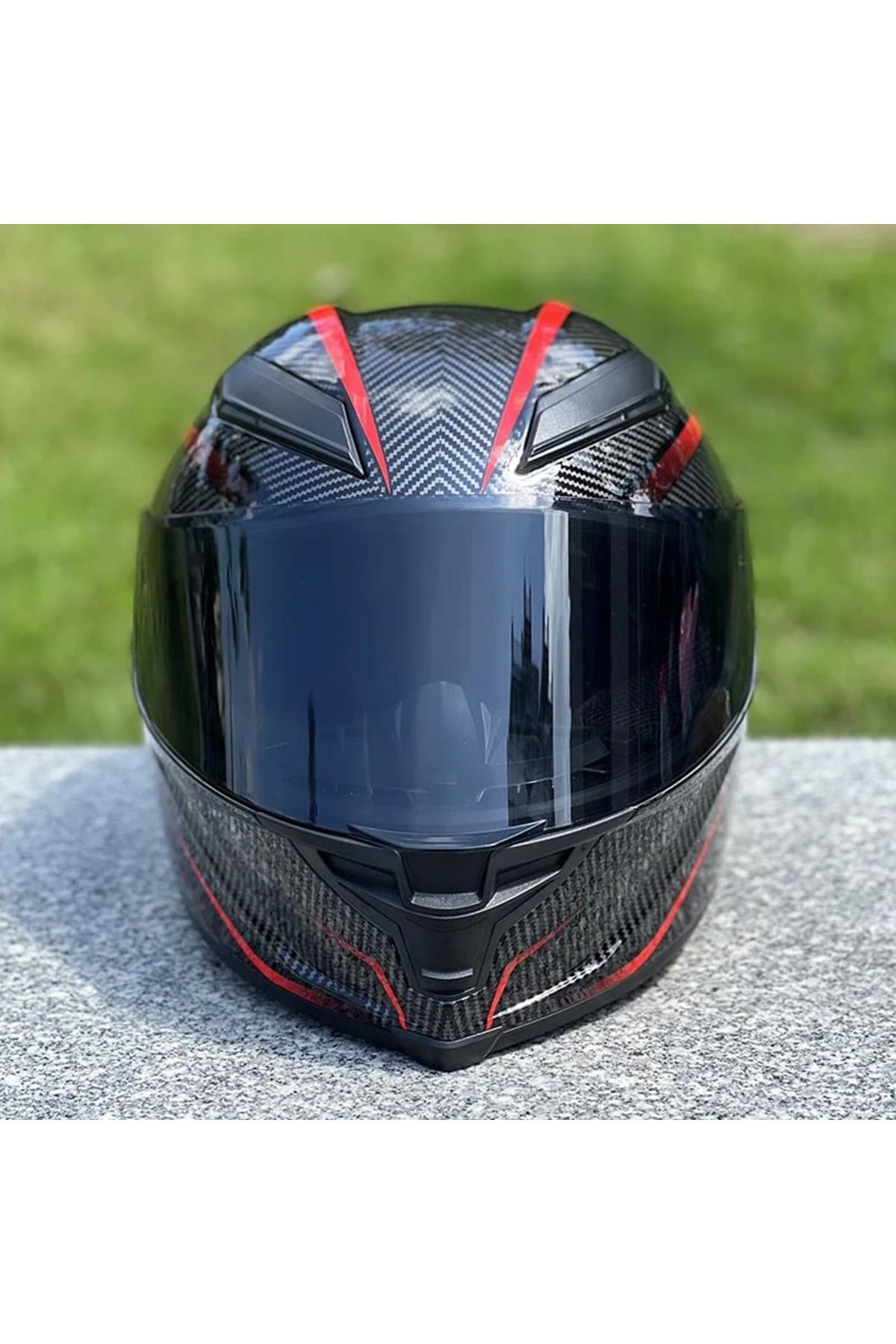 GÜMRÜK BEY Nitrinos Pista GPR Dot Sertifikalı Karbon Görünümlü Tam Koruma Motosiklet Kaskı M Ebat