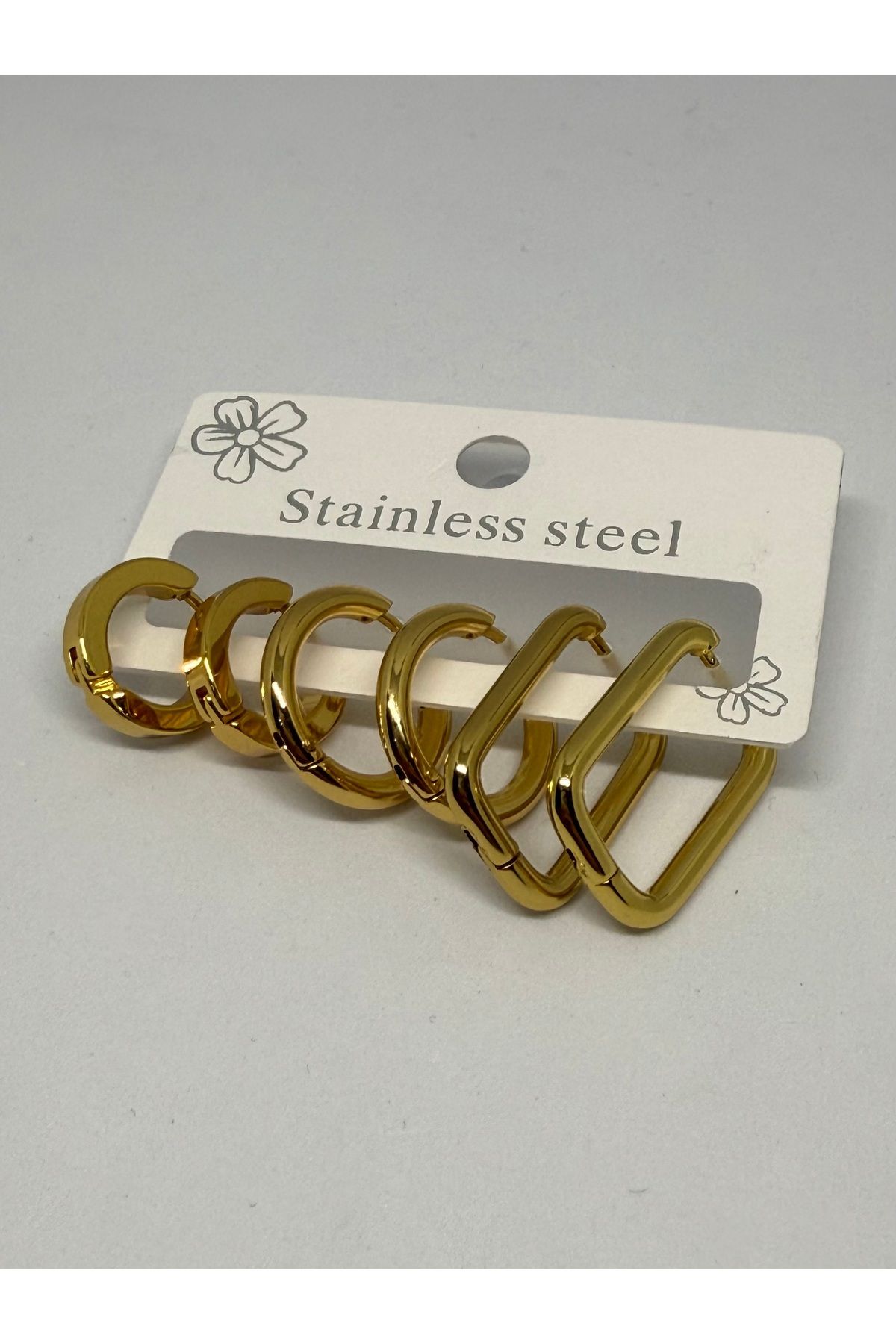 Gulsah's Store Çelik gold 3 ayrı model kombin 3 lü küpe set