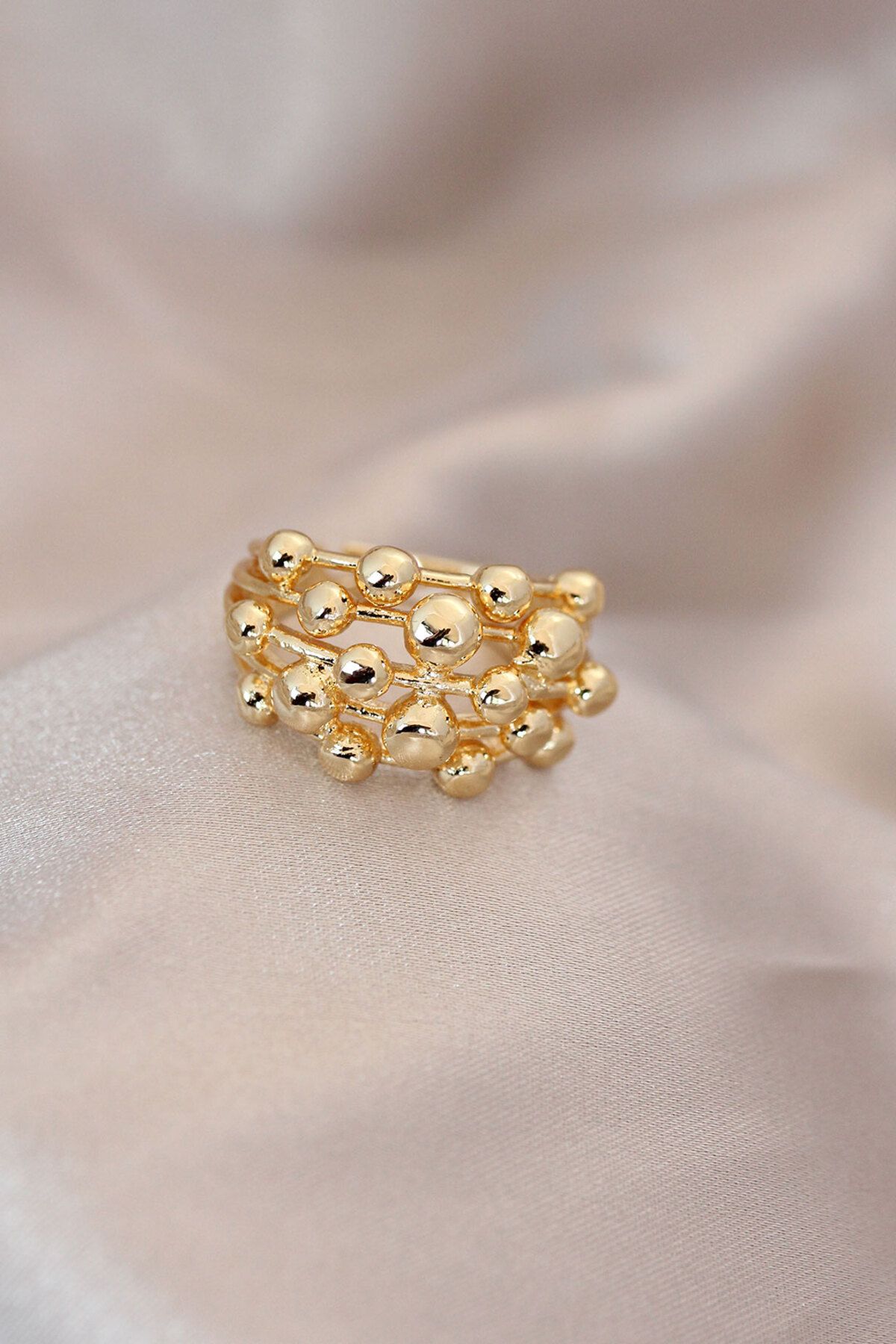 Kanonik Education Ayarlamalı Gold Renk Metal Bombeli Boluncuk Model Yüzük - TJ-BYK2060