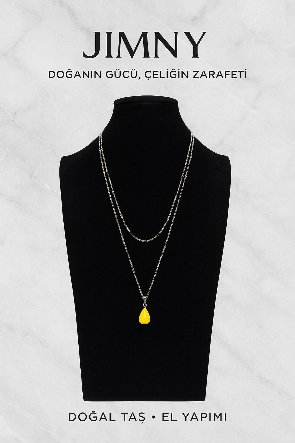 JİMNY JEWELRY Pelot Silver Damla Kesim Sarı Kedi Gözü Uçlu Kolye