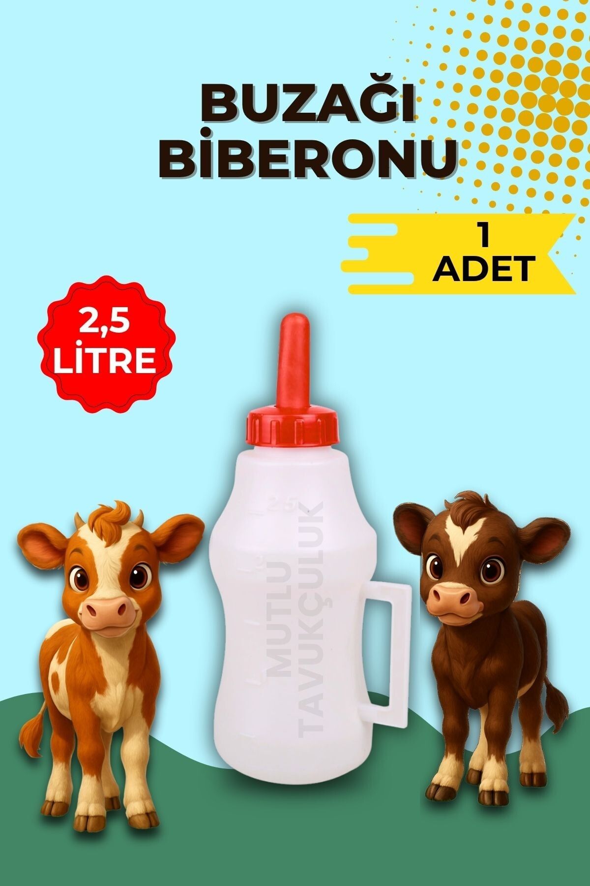 mutlu tavukçuluk 1 Adet Buzağı Biberon Dana Süt Biberonu 2.5 Litre Büyükbaş Inek Sığır Manda Yavrusu Için Süt İçirme