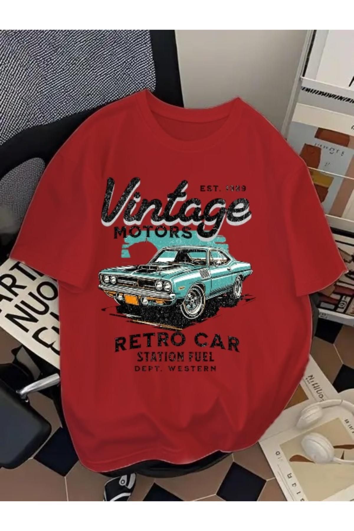 EQİ Vintage Retro Car Baskılı Oversize T-Shirt