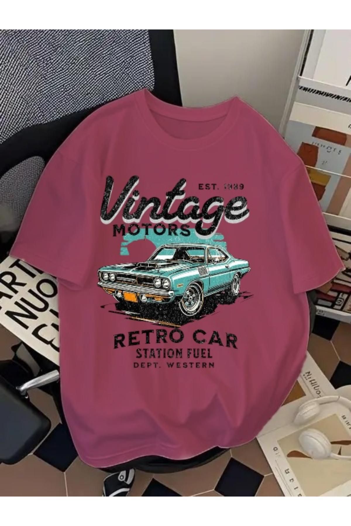 EQİ Vintage Retro Car Baskılı Oversize T-Shirt
