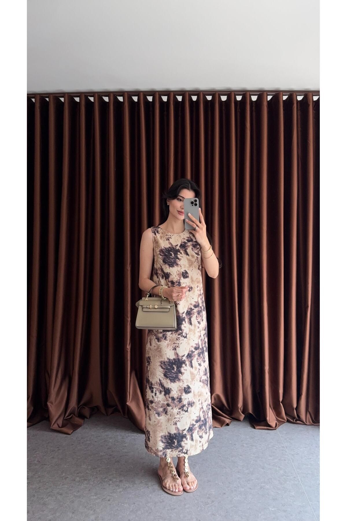 HAZELANNA Kahverengi Batik Elbise