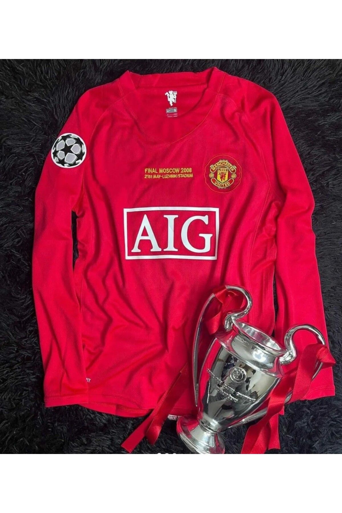 BARBITOS Manchester Unıted Cristiona Ronaldo Uzun Kol 2008 Moscow Ligi Kırmızı Yetişkin Forması-İM01