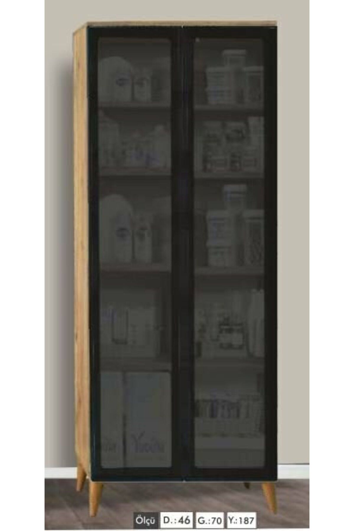 Yuvaset Home 2 Kapılı Çam Reflekte Camlı Çok Amaçlı Dolap