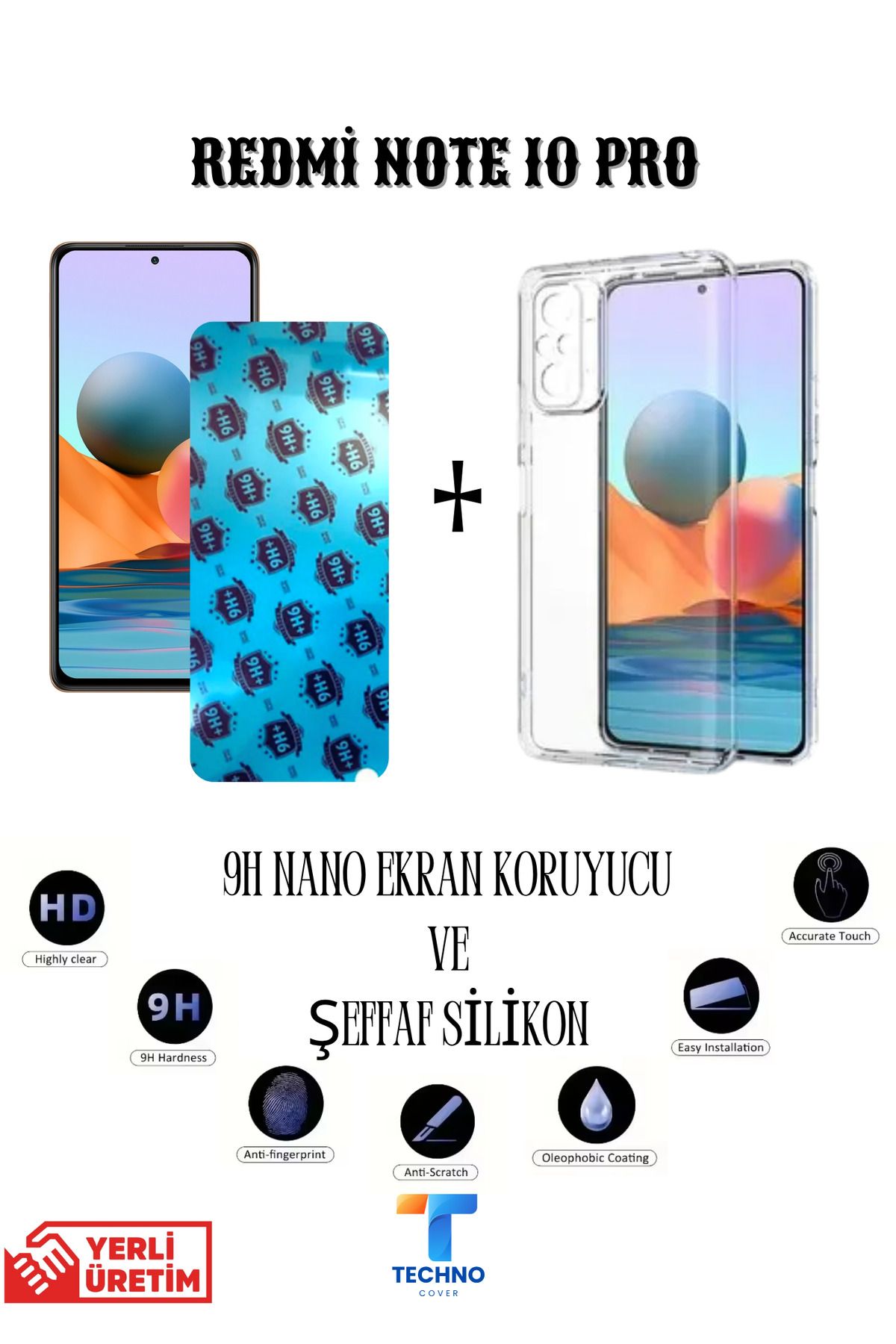 foxpower Redmi Note 10 Pro Nano Ekran Koruyucu ve Şeffaf Kılıf 2li Avantajlı Paket