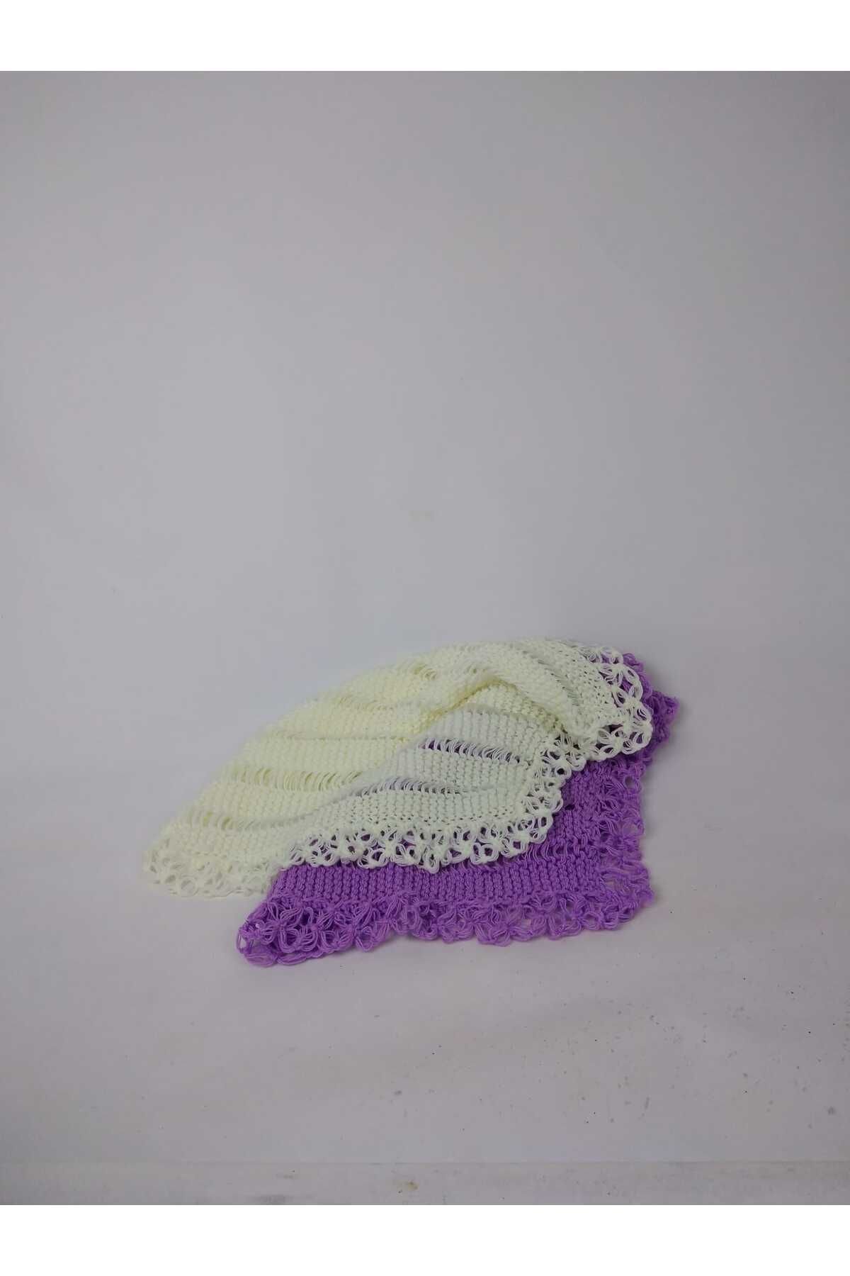 RELYA Unisex El Örgüsü Yumuşak 2 Adet Mor Krem Kare Banyo Lifi 42 *42 CM % 100 Akrilik