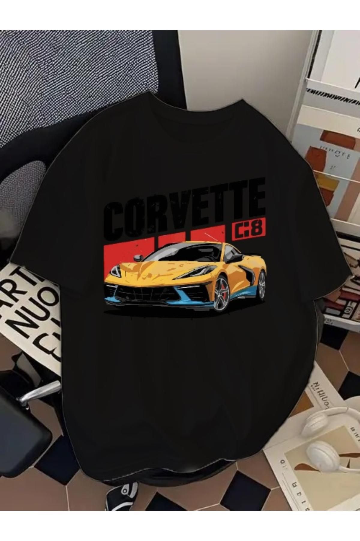 EQİ Corvette Araba Baskılı Oversize T-Shirt