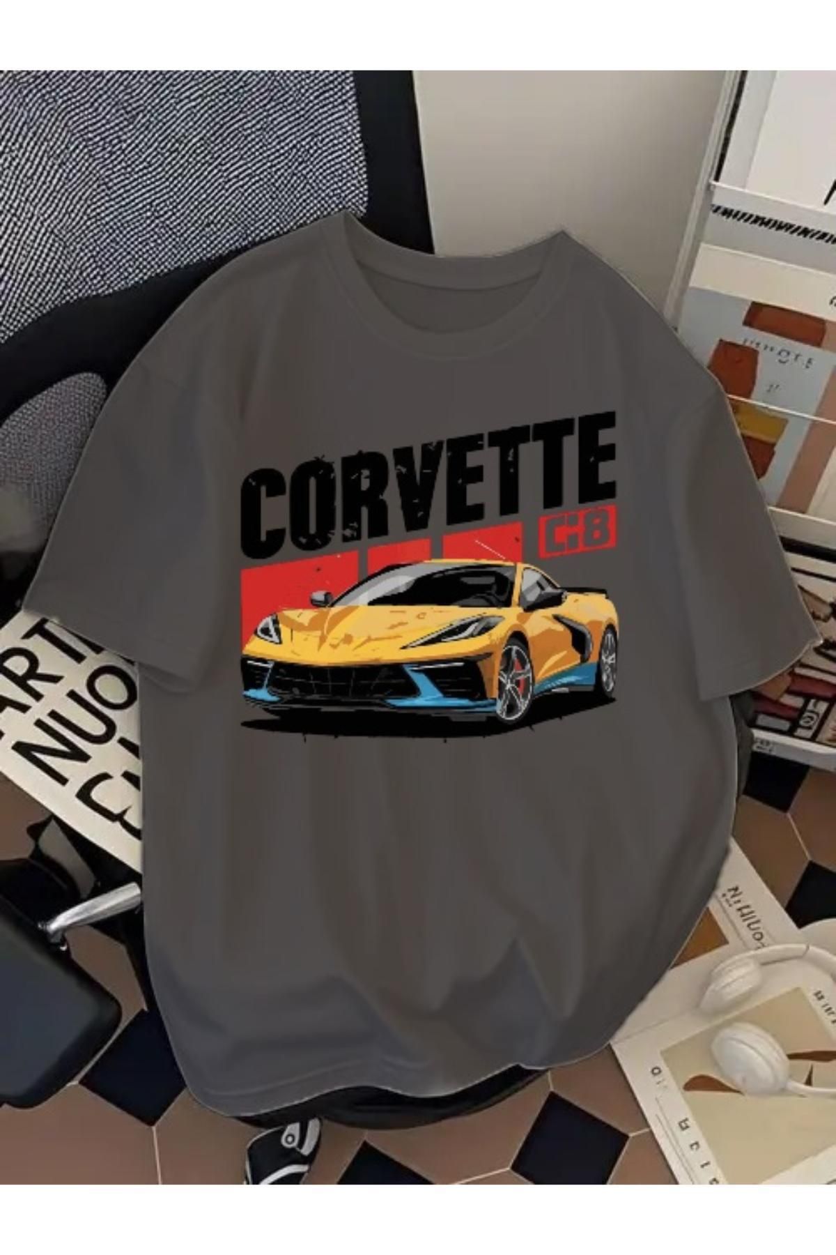 EQİ Corvette Araba Baskılı Oversize T-Shirt