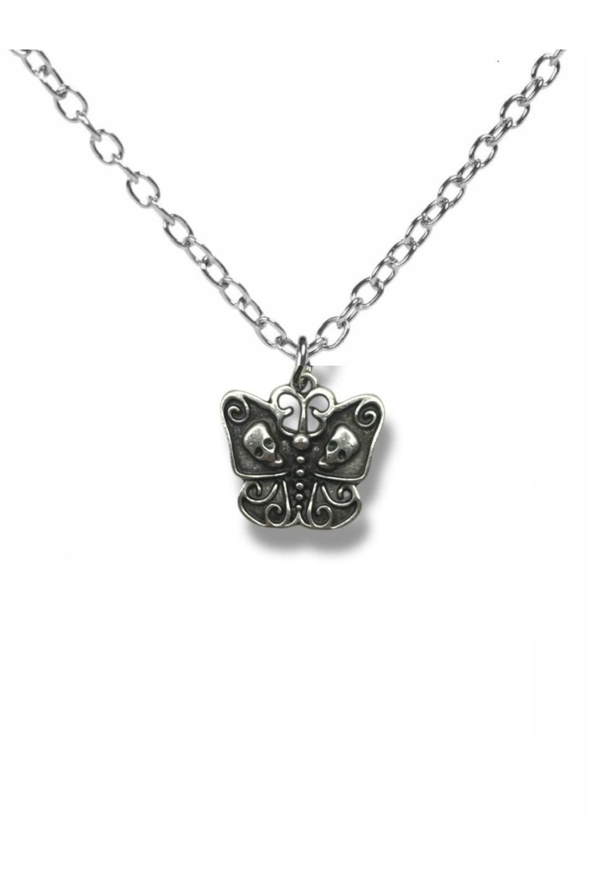 Herşey Nota Deathly Butterfly Figürlü Unisex Kolye | Metal Renk | Gotik Tasarım