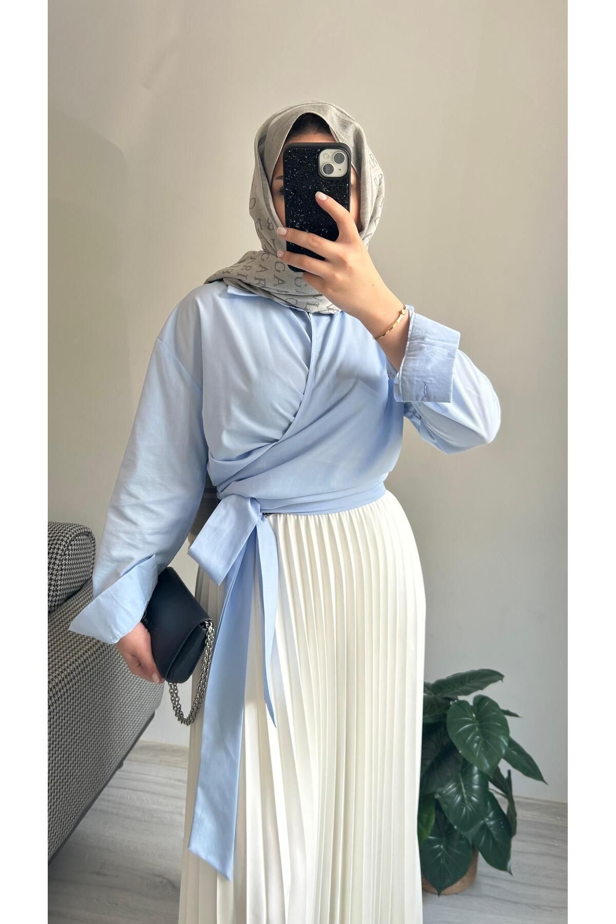 MODA BELDEN BAĞLAMALI CROP GÖMLE