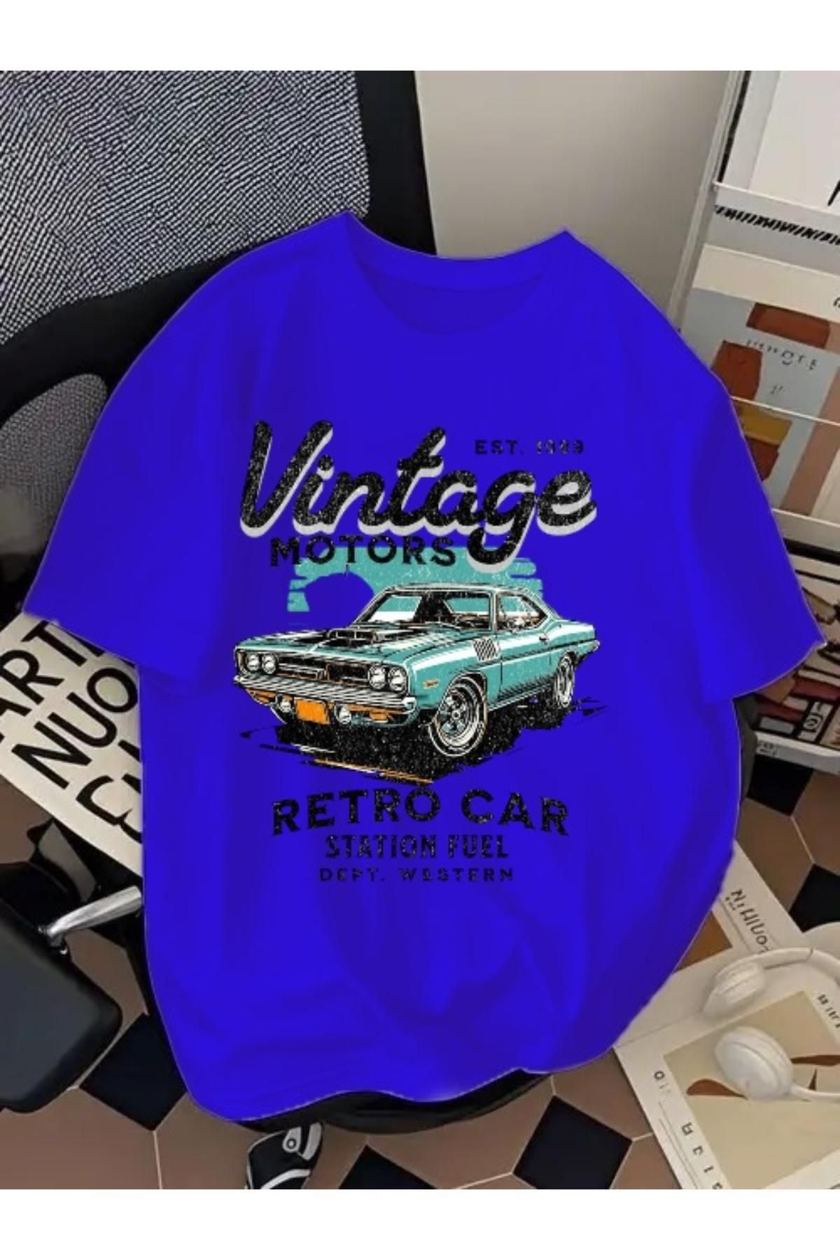EQİ Vintage Retro Car Baskılı Oversize T-Shirt