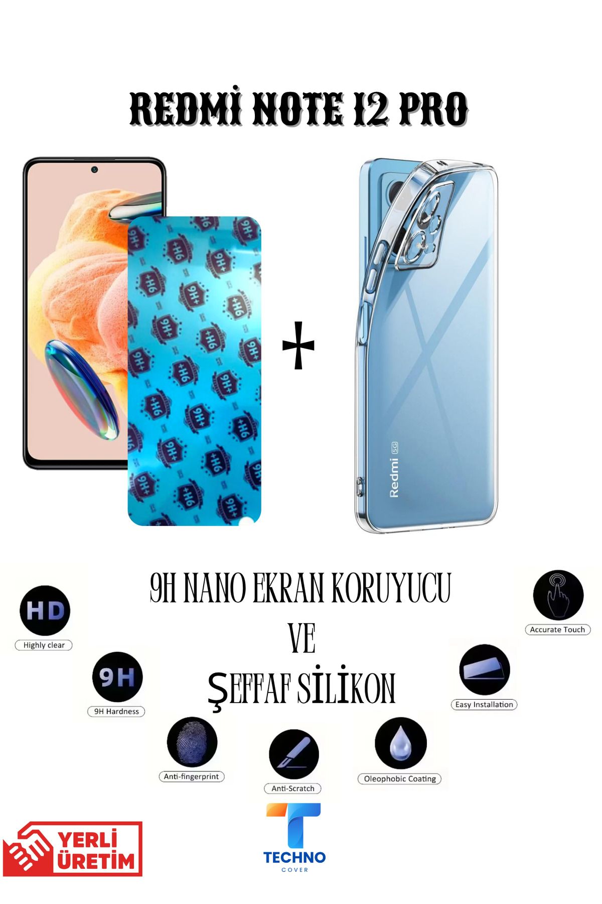 foxpower Redmi Note 12 Pro Nano Ekran Koruyucu ve Şeffaf Kılıf 2li Avantajlı Paket