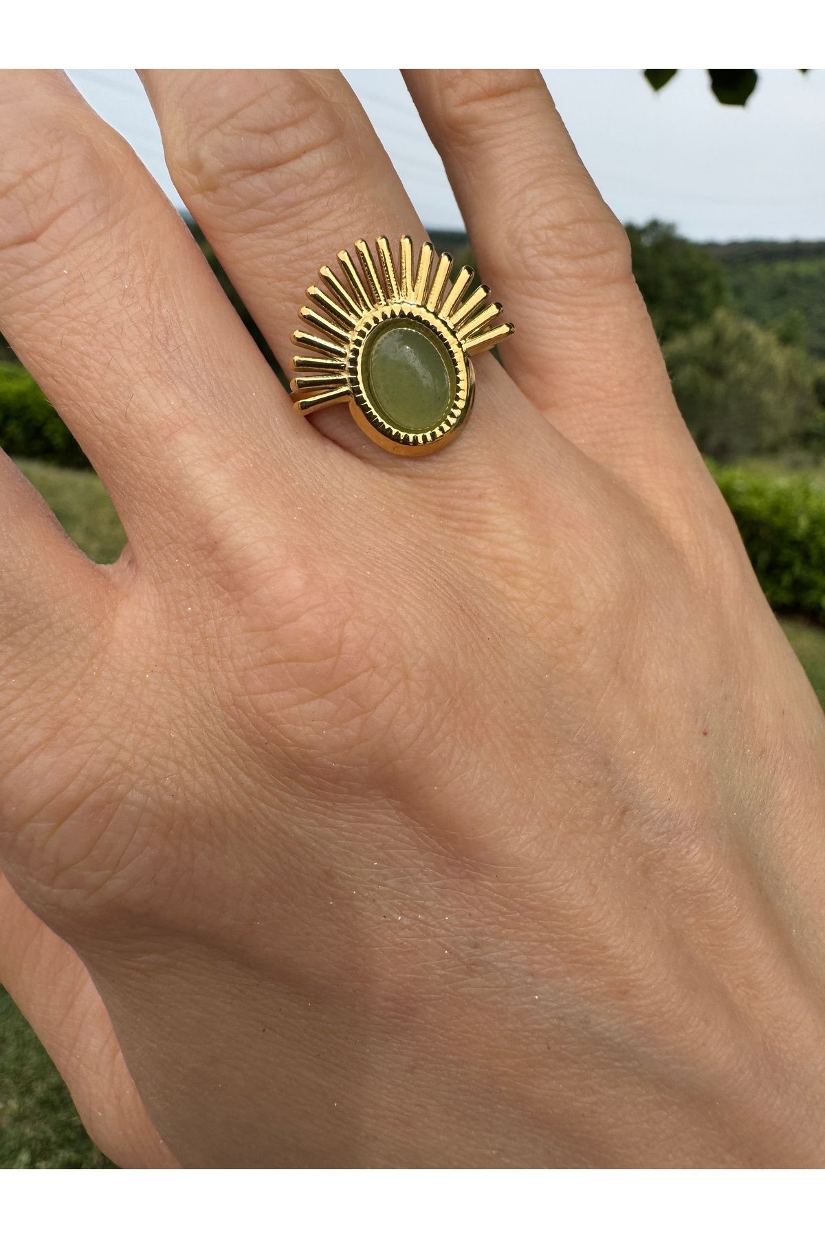 Tasarım Sunlight Green Stone - Ayarlanabilir Yeşil Taşlı Yüzük