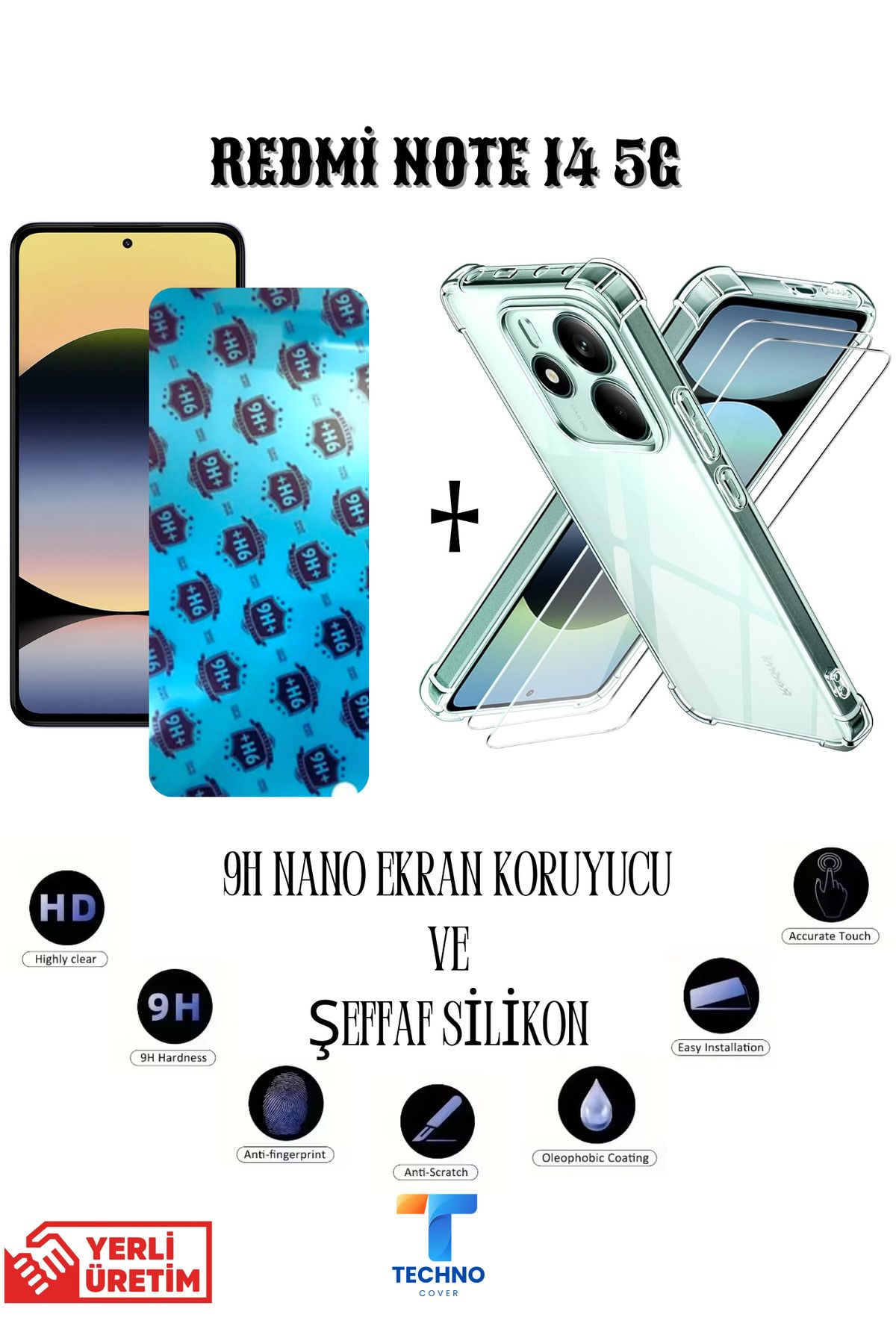 foxpower Redmi Note 14 5G Nano Ekran Koruyucu ve Şeffaf Kılıf 2li Avantajlı Paket