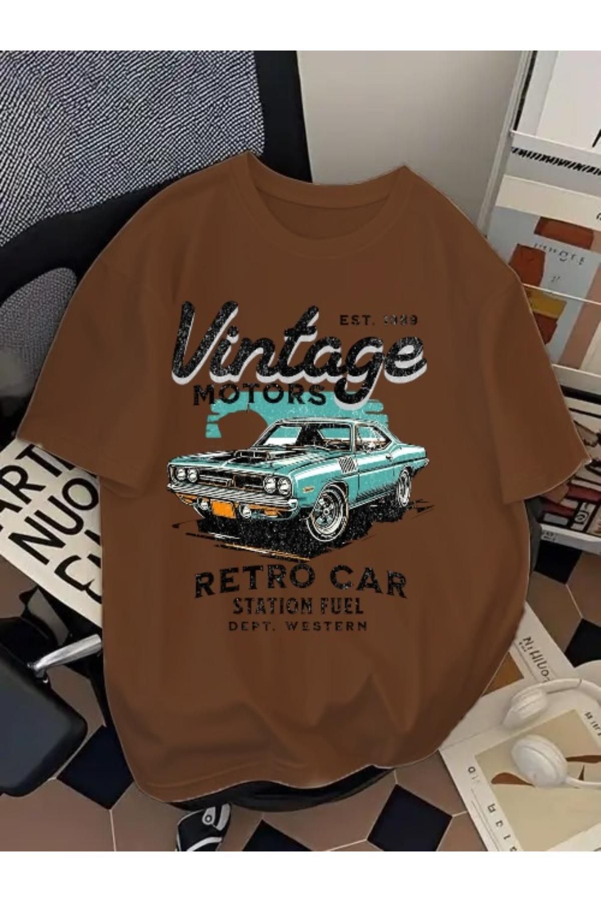 EQİ Vintage Retro Car Baskılı Oversize T-Shirt