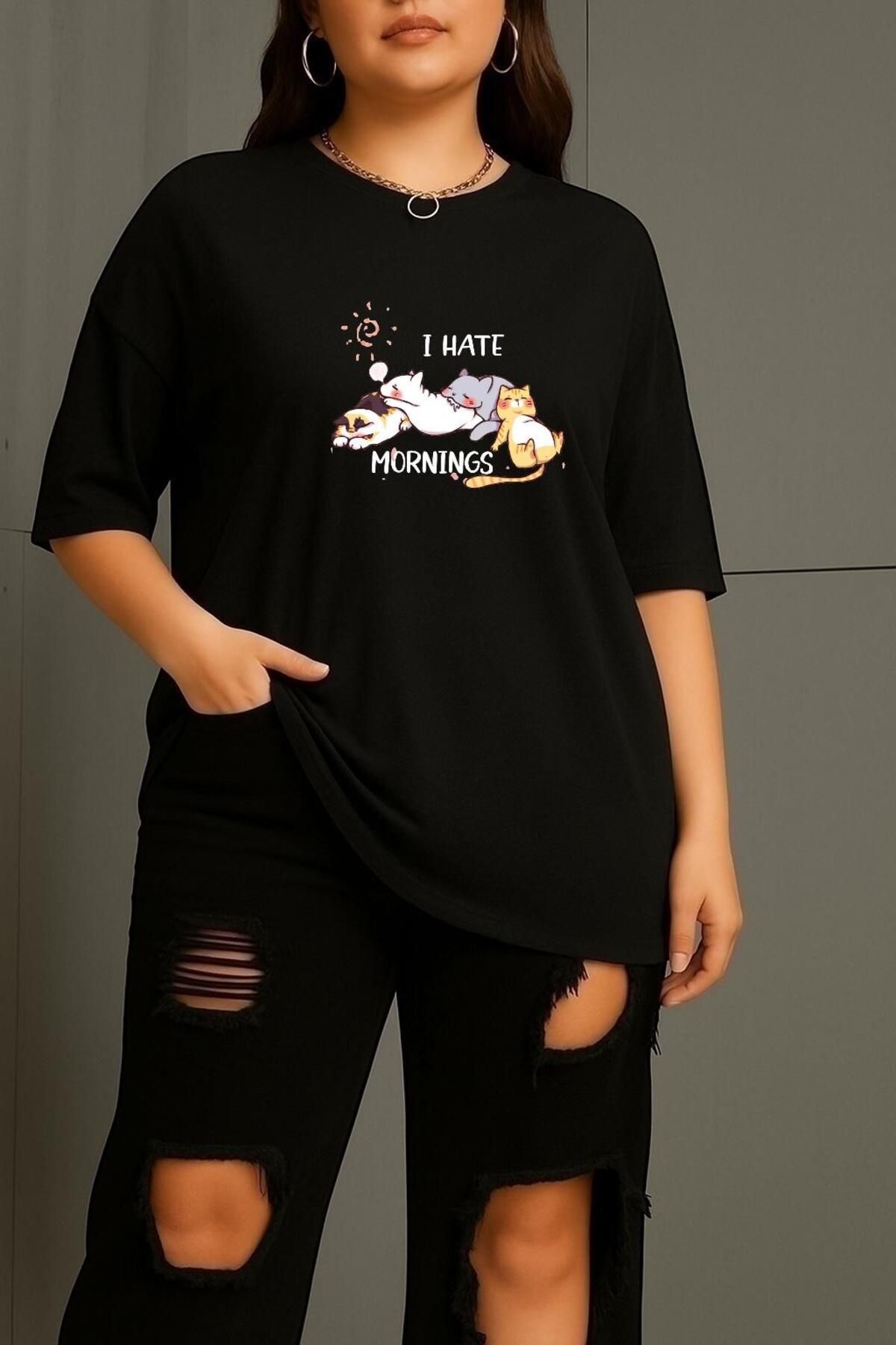 BENROMA BÜYÜK BEDEN UYUYAN KEDİLER UNİSEX TİŞÖRT
