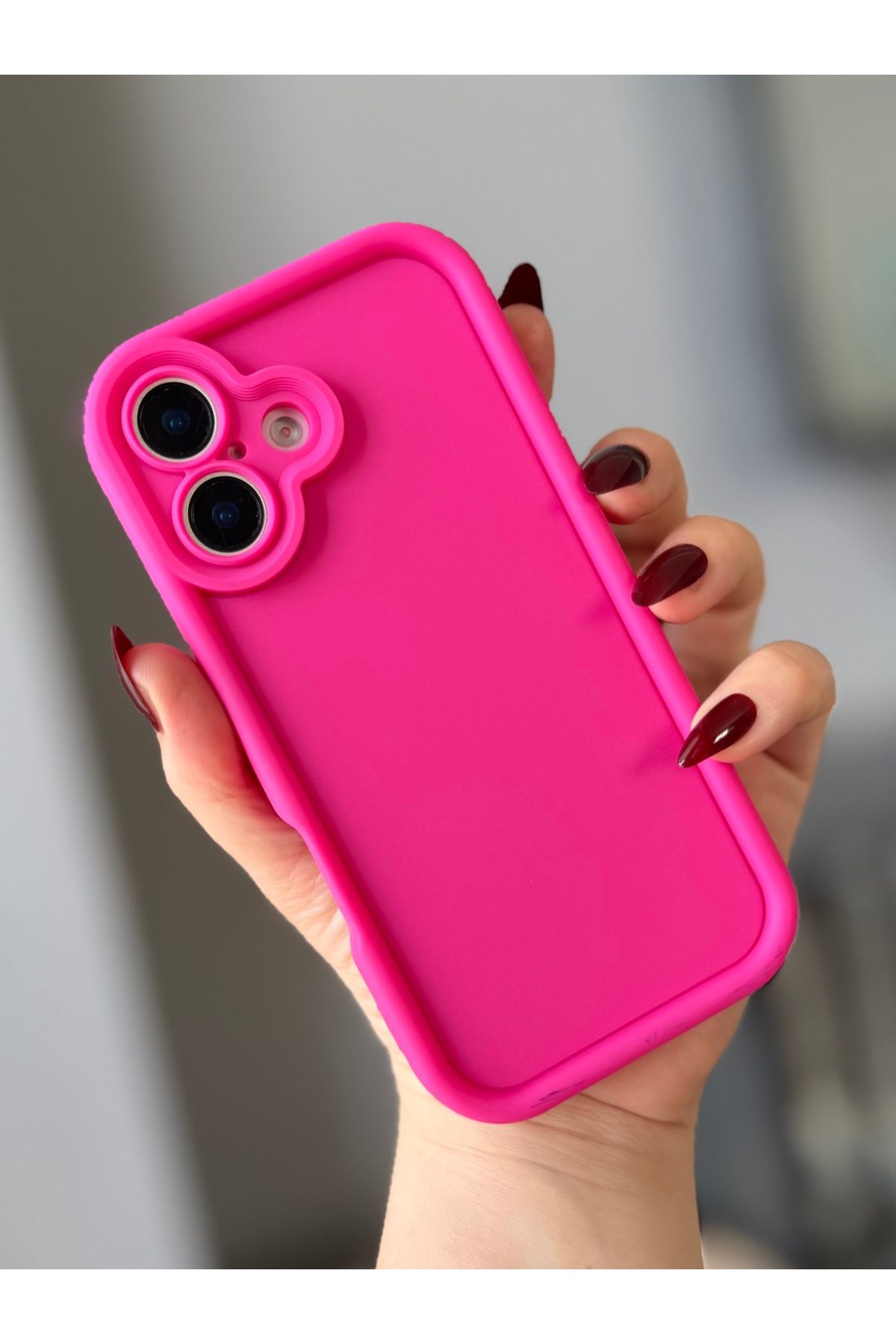 MirazTasarim IPHONE 16 FUŞYA DÜZ KALIN KENARLI KILIF
