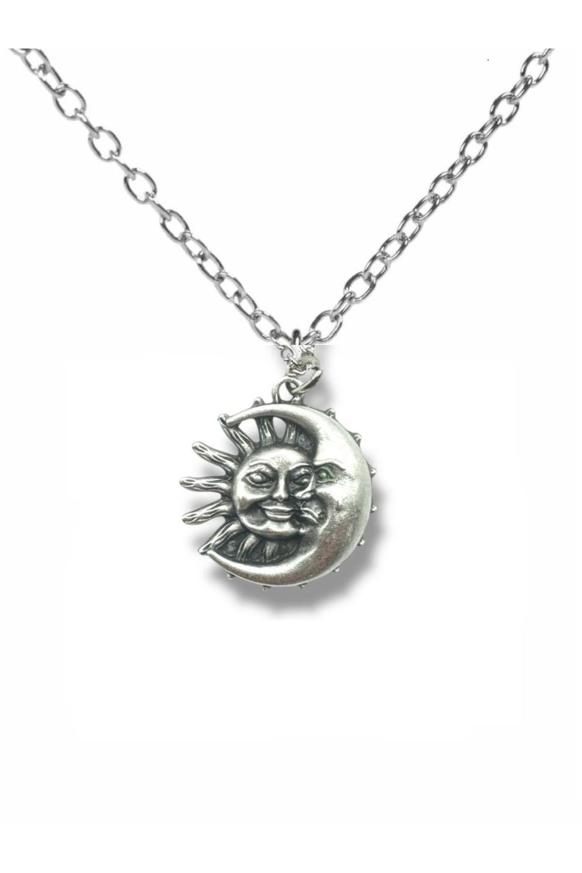 Herşey Nota Sun and Moon Figürlü Unisex Kolye | 60 cm Zincirli Anlamlı Tasarım