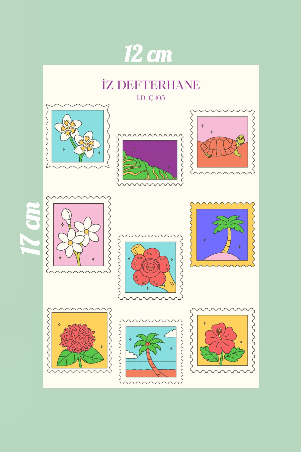 İZ DEFTERHANE Renkli Pul Çıkartma Rengarenk Pul Sticker (Defter ajanda ve günlük planlayıcılar için uygun)