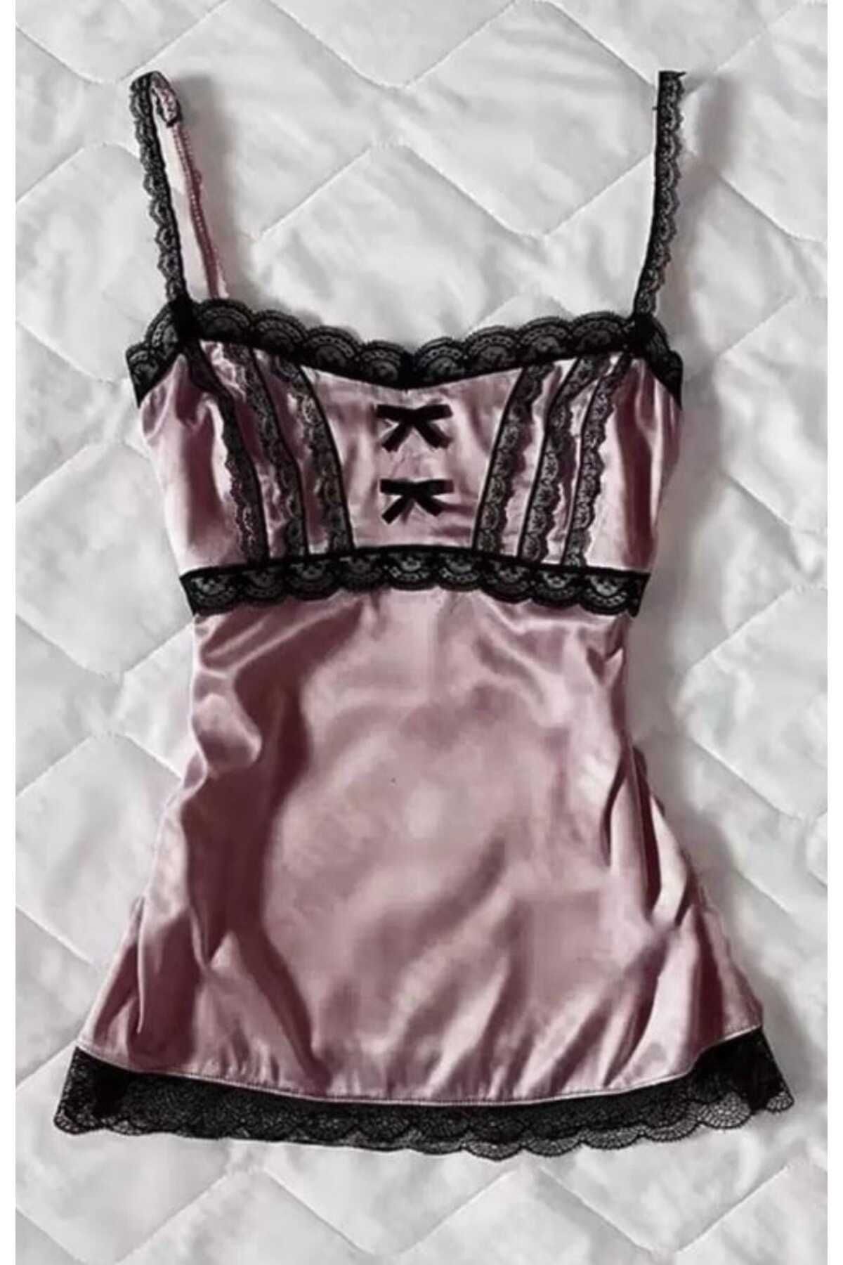 İsra Ayyıldız Moonstar Collection Pudra Victoria Lolita Dantel Şerit Gotik Y2K Askılı Crop