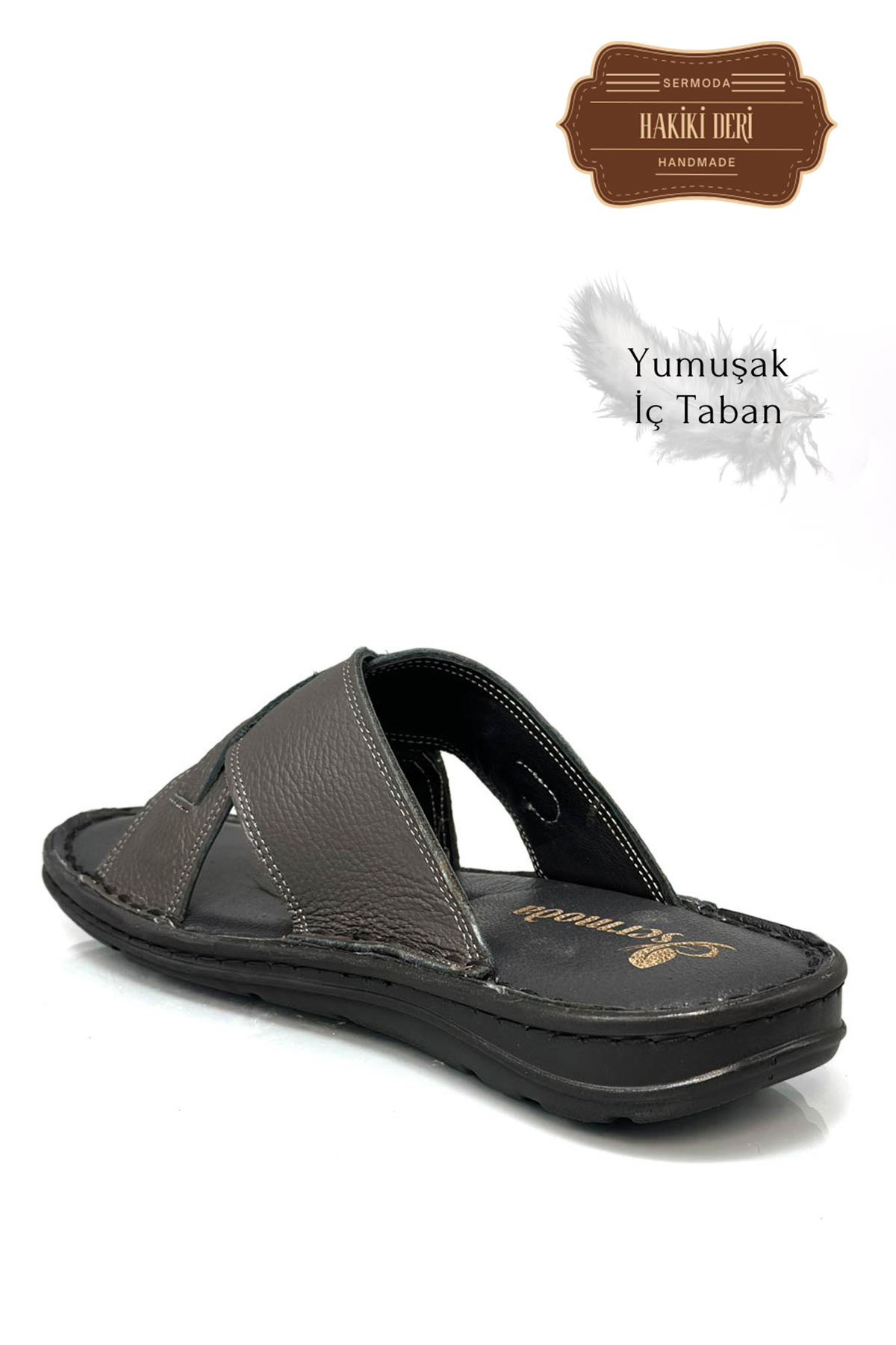 sermoda-Genuine Real Leather Men's Slippers Lightweight Slippers Leather t Smoked 6