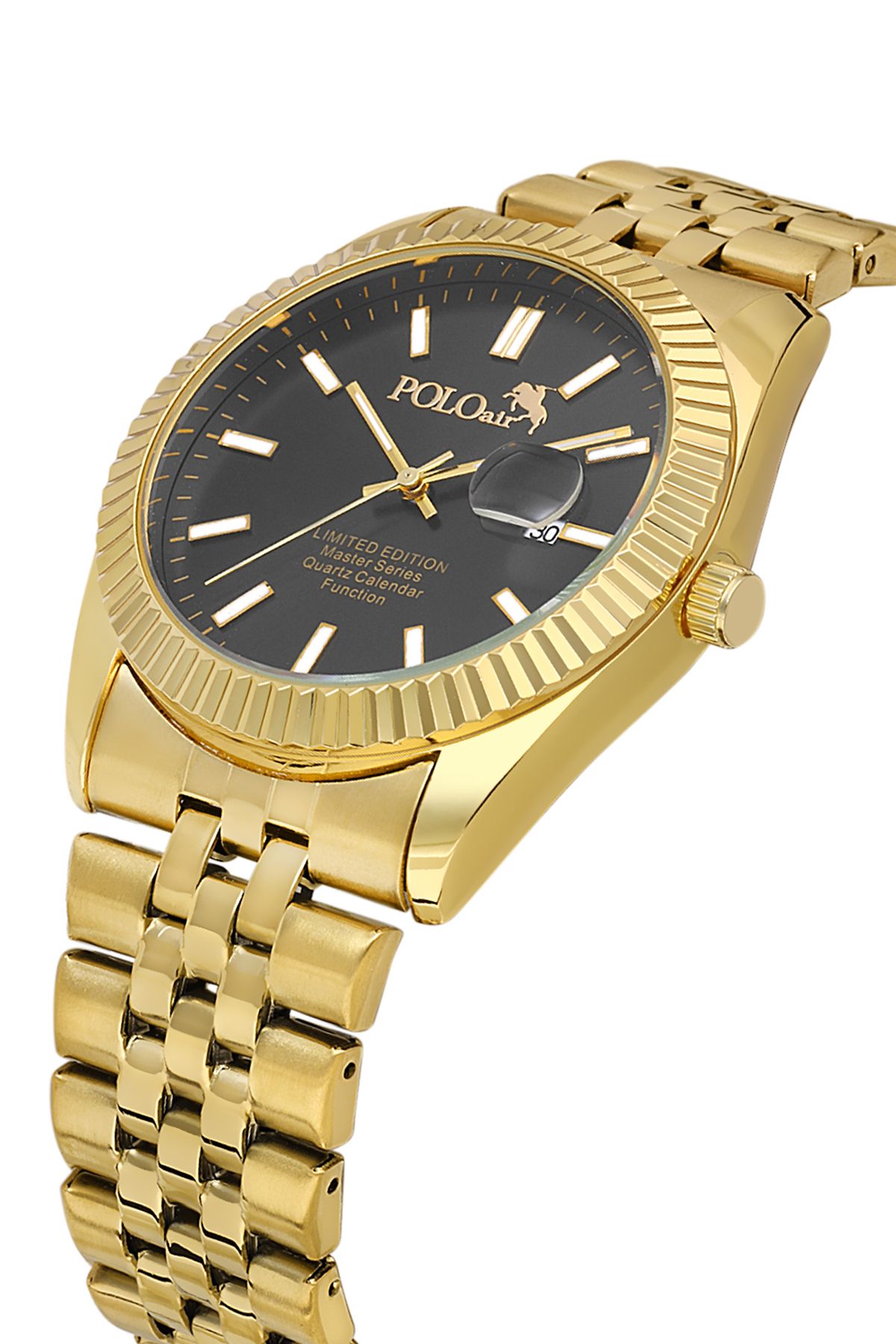 Polo Air Mercek Takvimli Metal Kasa Erkek Kol Saati Gold Siyah Renk PL-0988E6x