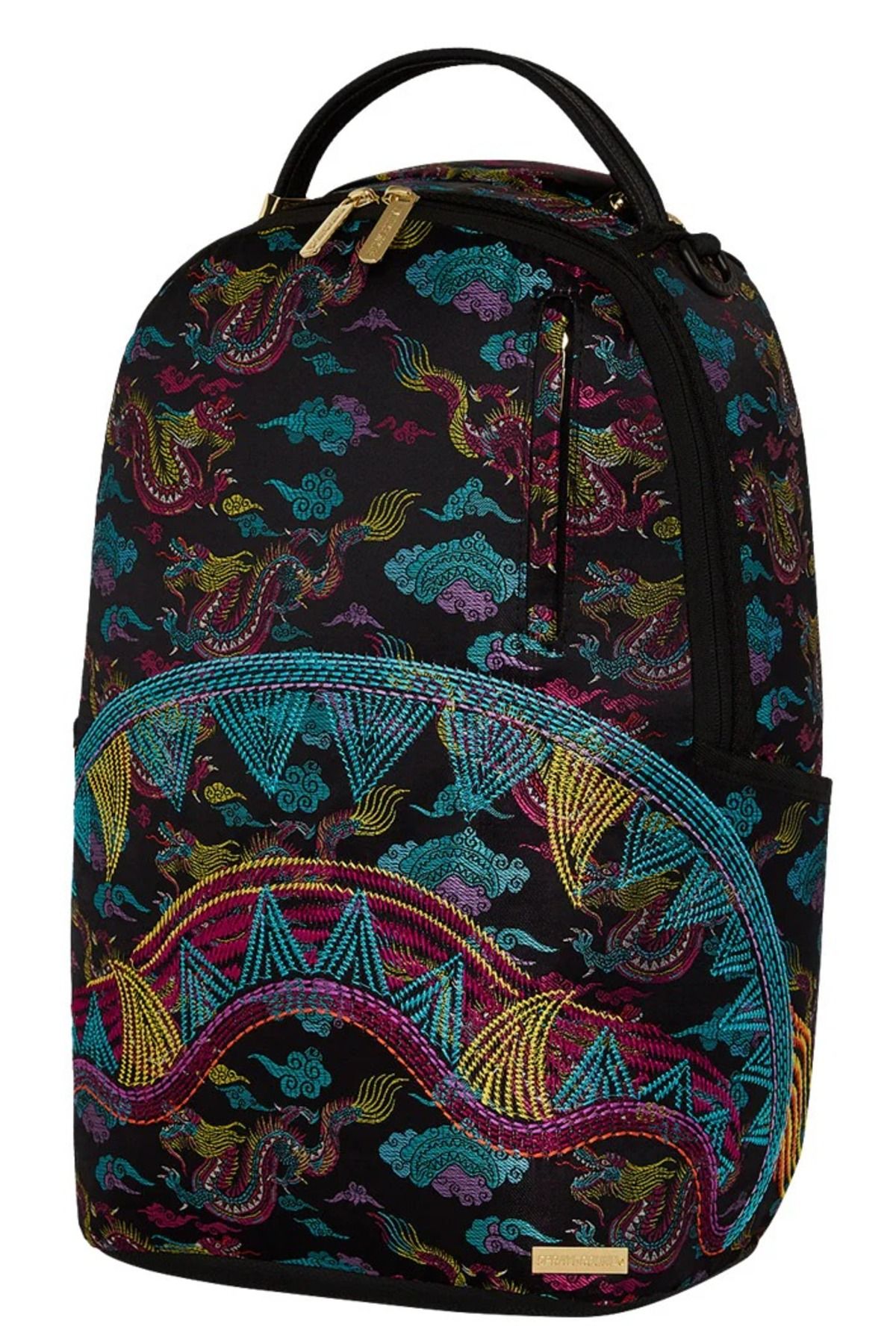 Sprayground EMBROIDERED DRAGONS DLX Sırt Çantası, Su Geçirmez Suni Deri, Laptop ve Gözlük Bölmeli