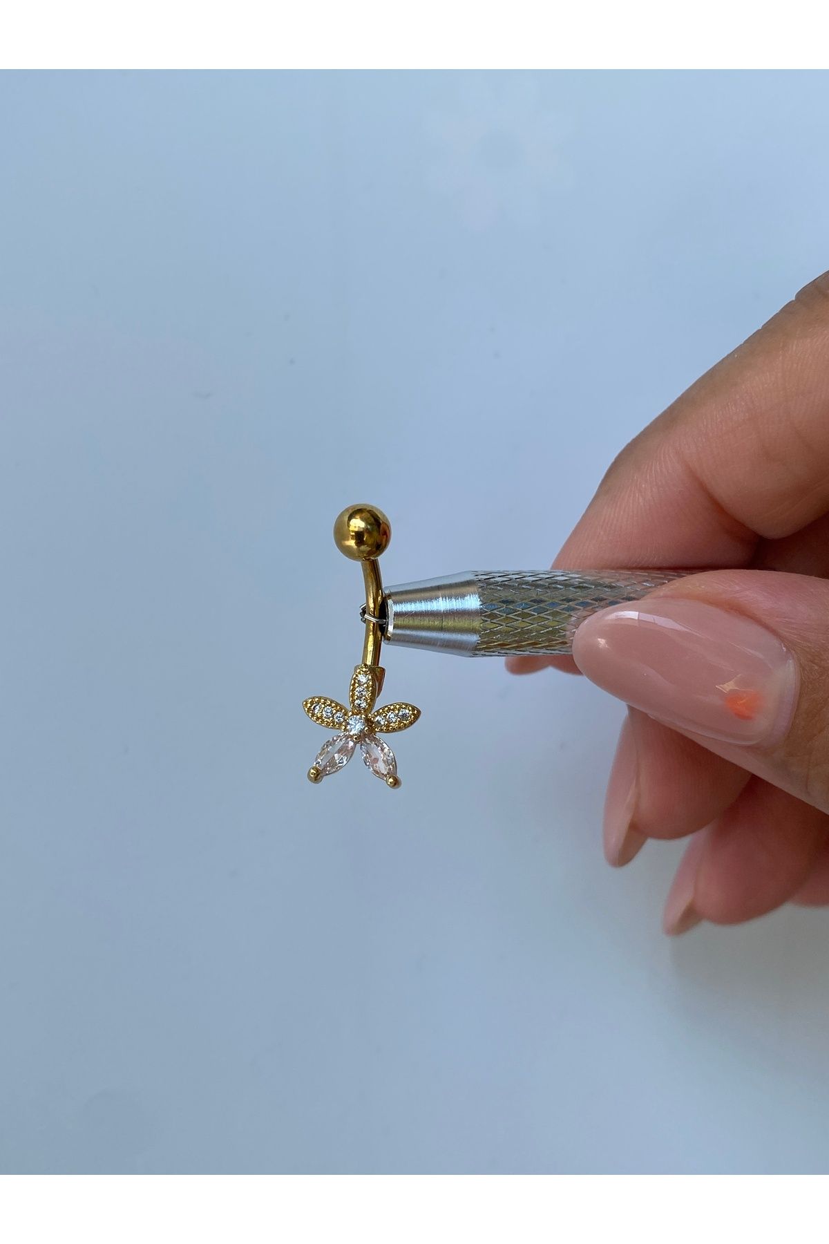 kurukafagift Çelik Göbek Piercing Taşlı Parlak Meksika Papatyası Çiçek Minimal Model