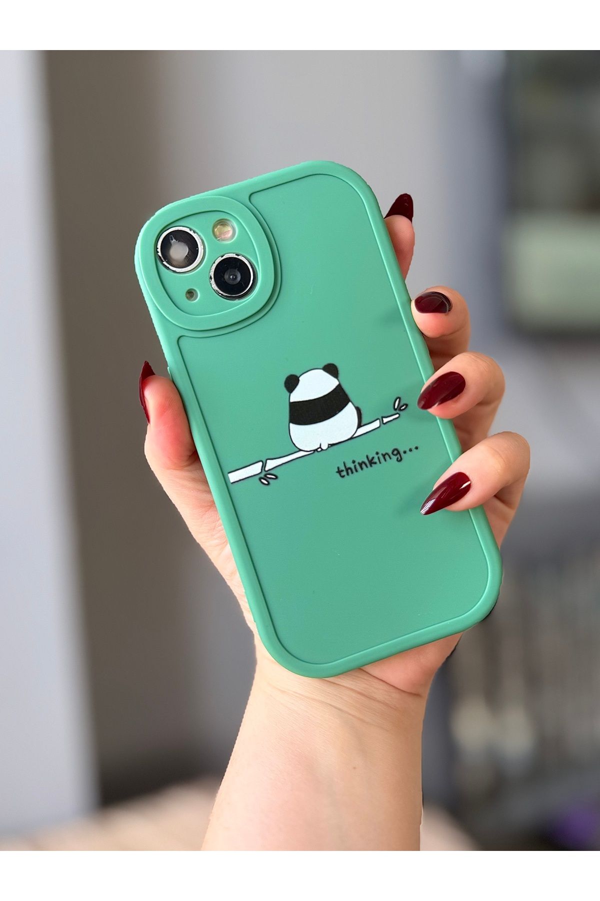 MirazTasarim IPHONE 13 YEŞİL PANDA DESENLİ KILIF